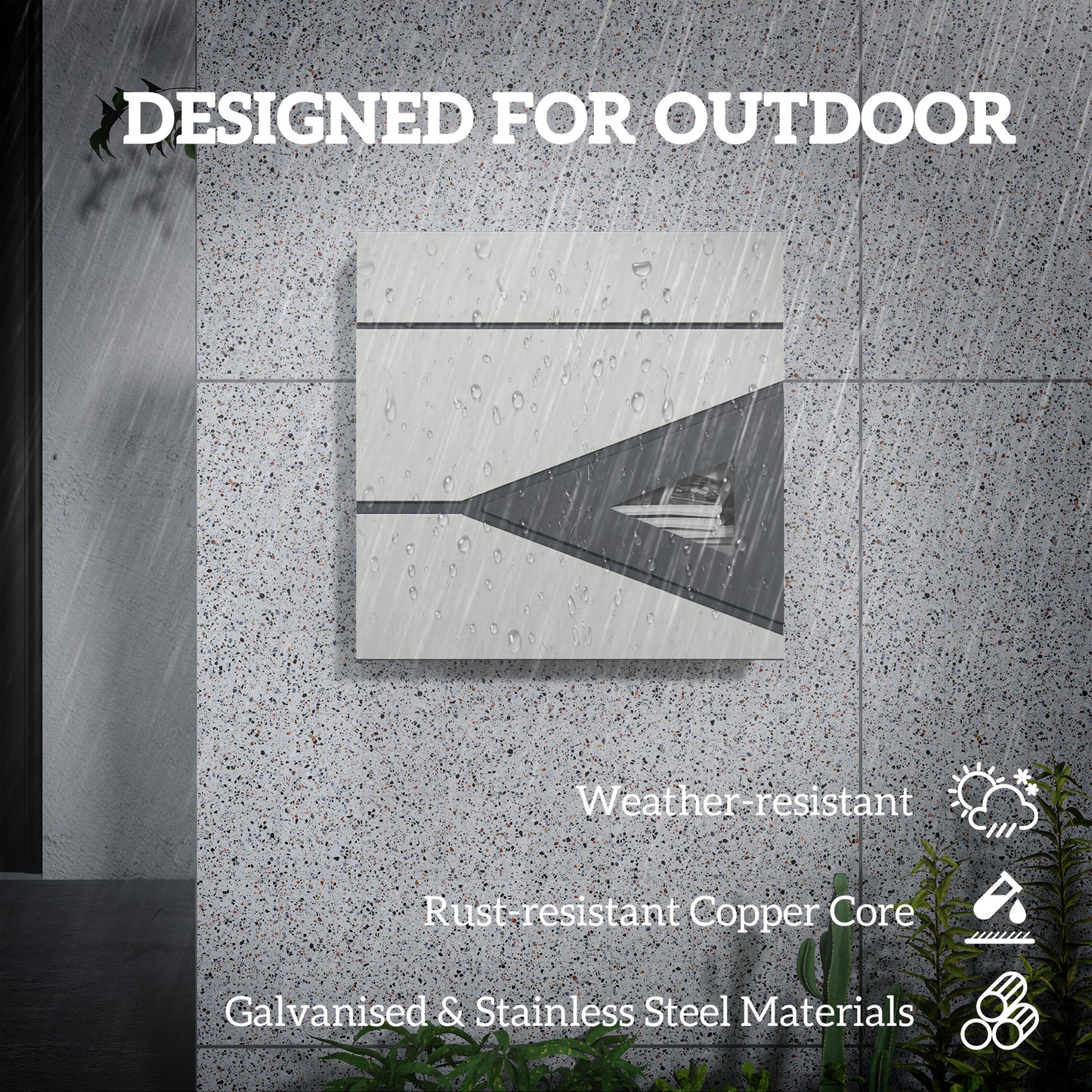 HOMCOM Wall Mounted Post Box with Viewing Window, 2 Locks, Modern Galvanised Steel, Weatherproof, Easy Install, Copper Core Mailbox, Silver