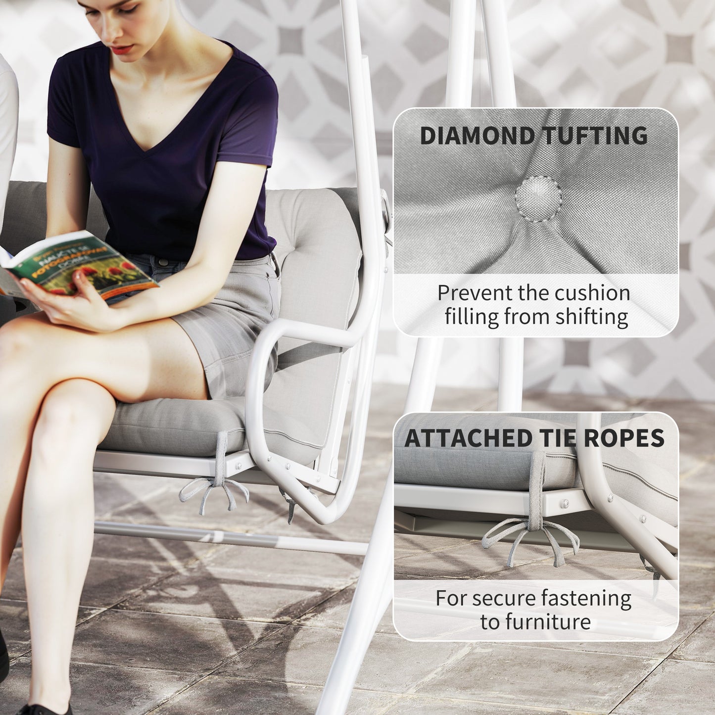 Outsunny Three-Seater Bench Cushion - Light Grey