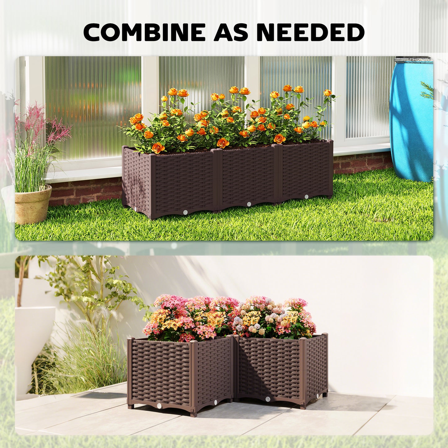 Outsunny Plastic Raised Garden Bed with Legs, Self Watering Elevated Planter Boxes with Drainage Holes and Plugs