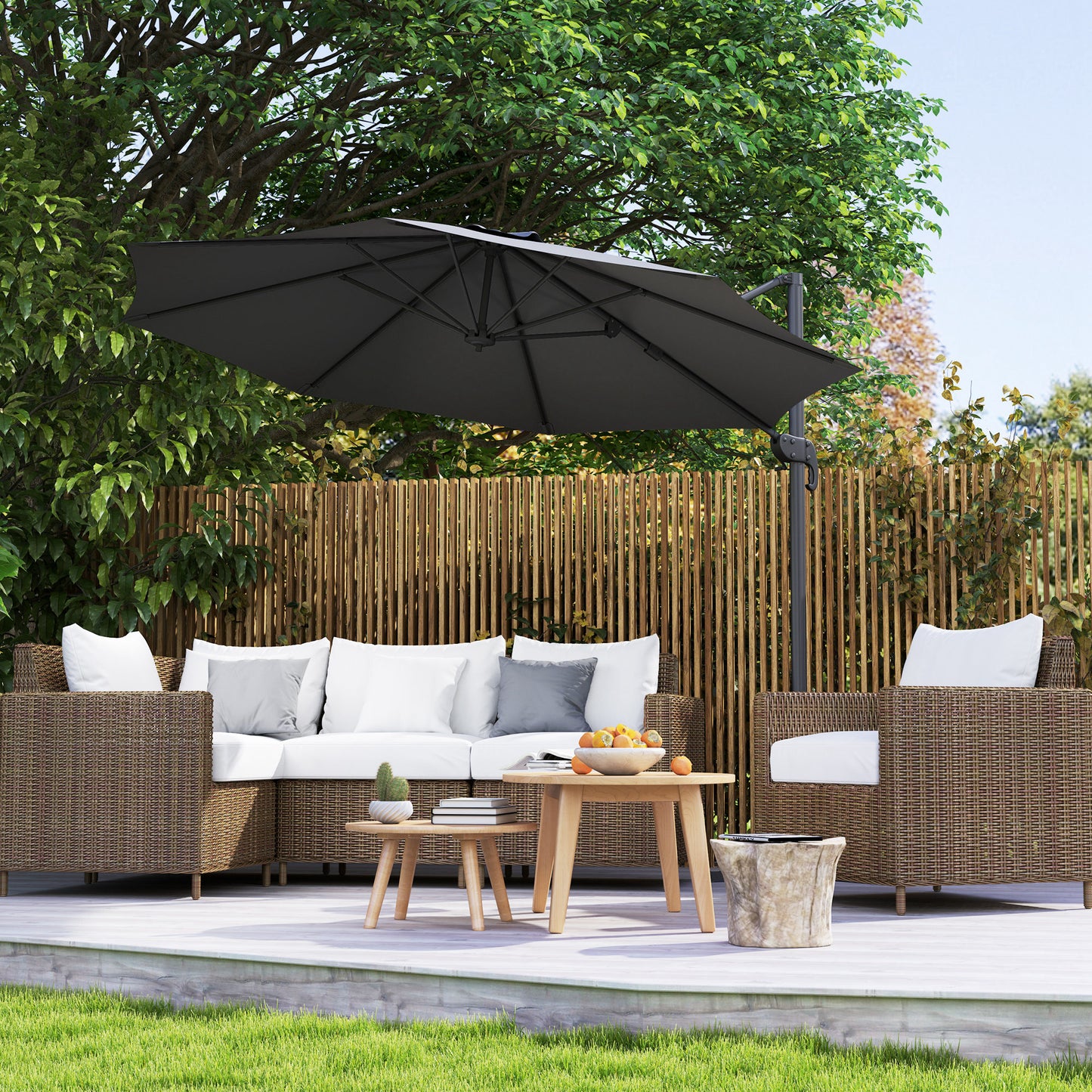 Outsunny 3 x 3(m) Cantilever Parasol with Cross Base, Garden Umbrella with 360° Rotation, Crank Handle and Tilt for Outdoor, Black