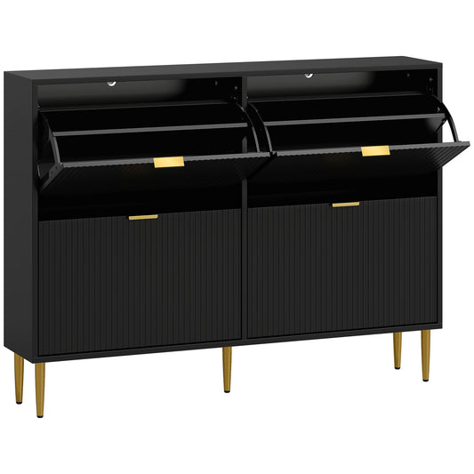 HOMCOM Narrow Shoe Cabinet with 4 Flip Drawers - Black