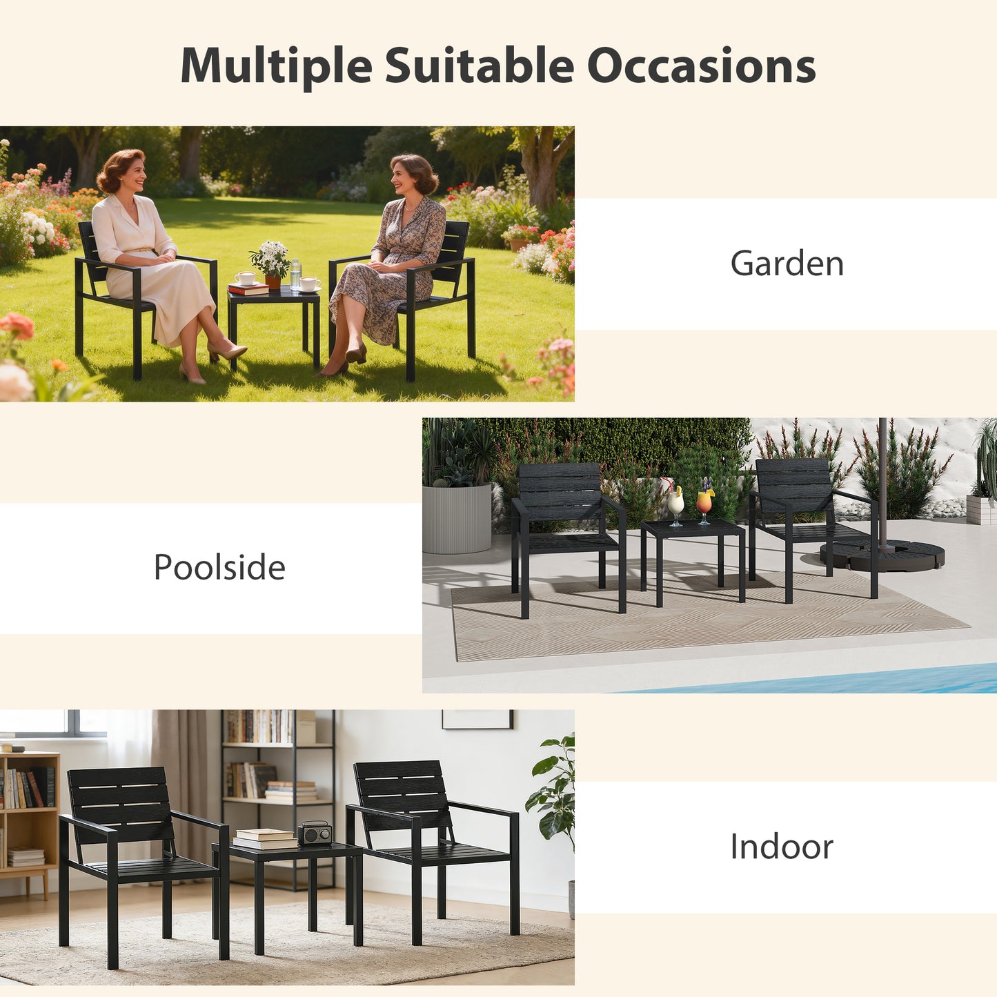 Outsunny 3 Pieces Garden Bistro Set for 2, Outdoor Bistro Table and Chairs with Metal Frame
