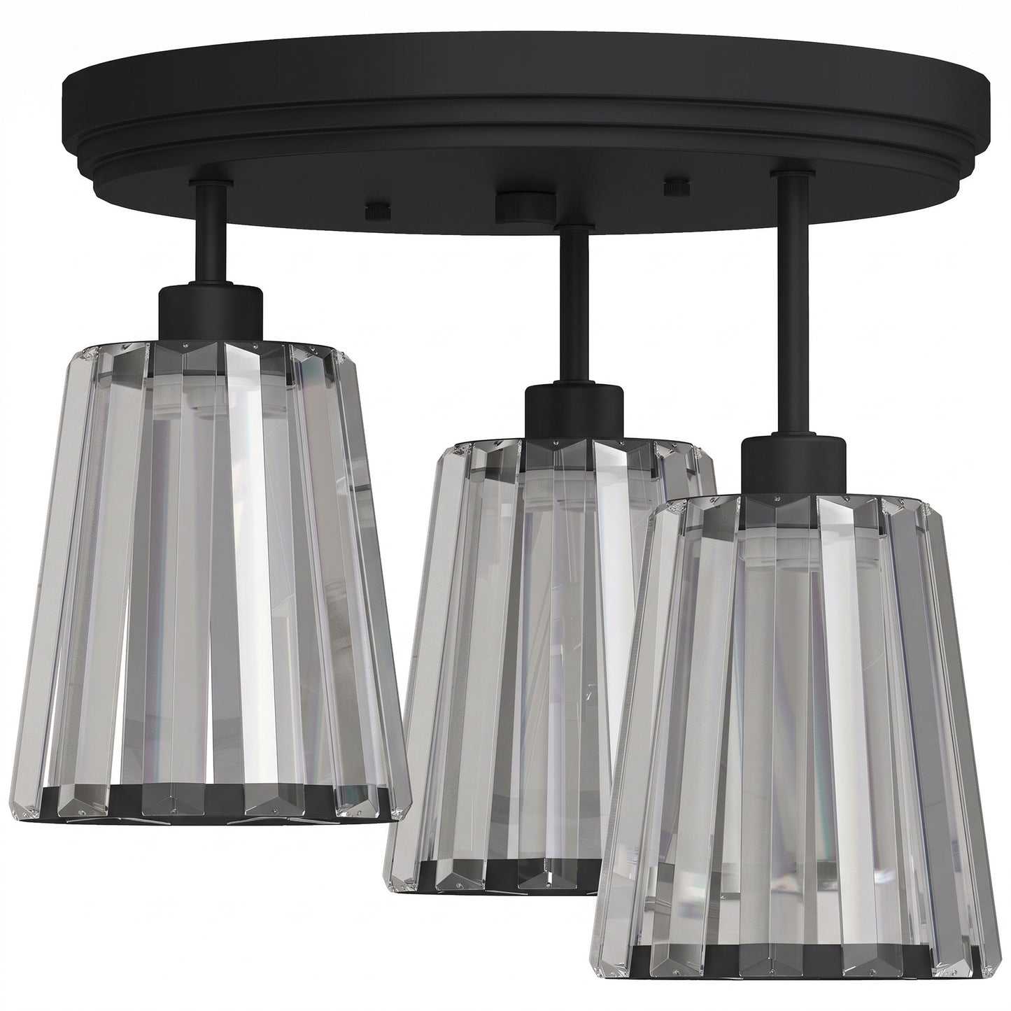 HOMCOM 3-Light Crystal Glass Ceiling Light, Triple Head with Dual Mounting, Modern Ceiling Lamp for Living Room, Black