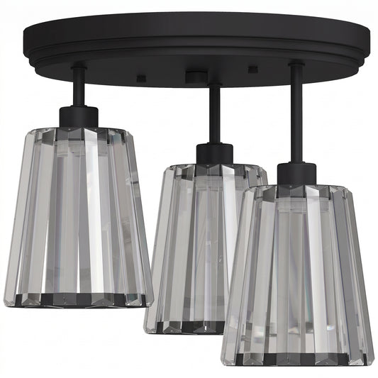 HOMCOM 3-Light Crystal Glass Ceiling Light, Triple Head with Dual Mounting, Modern Ceiling Lamp for Living Room, Black