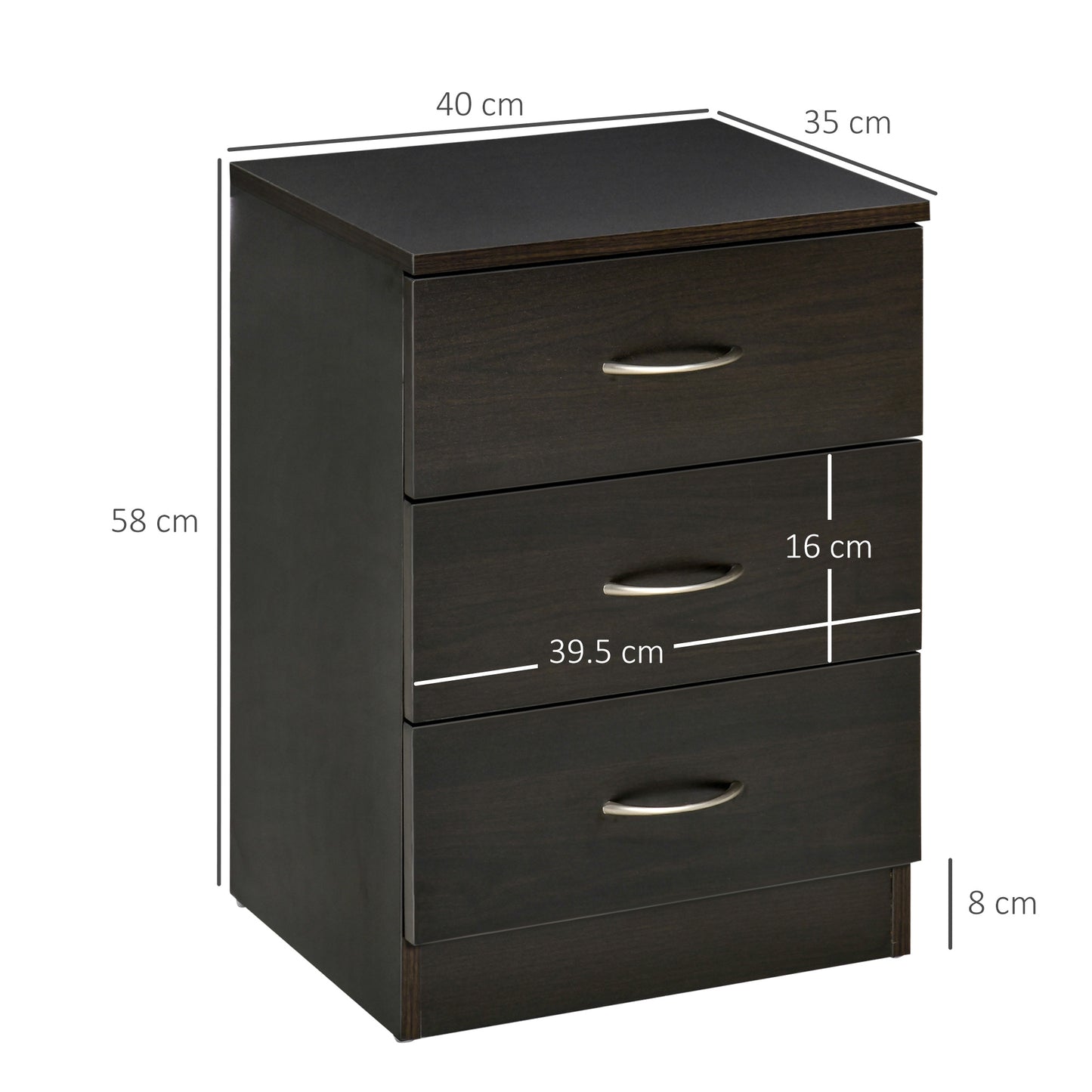 HOMCOM Three-Drawer Simple Bedside Table - Black