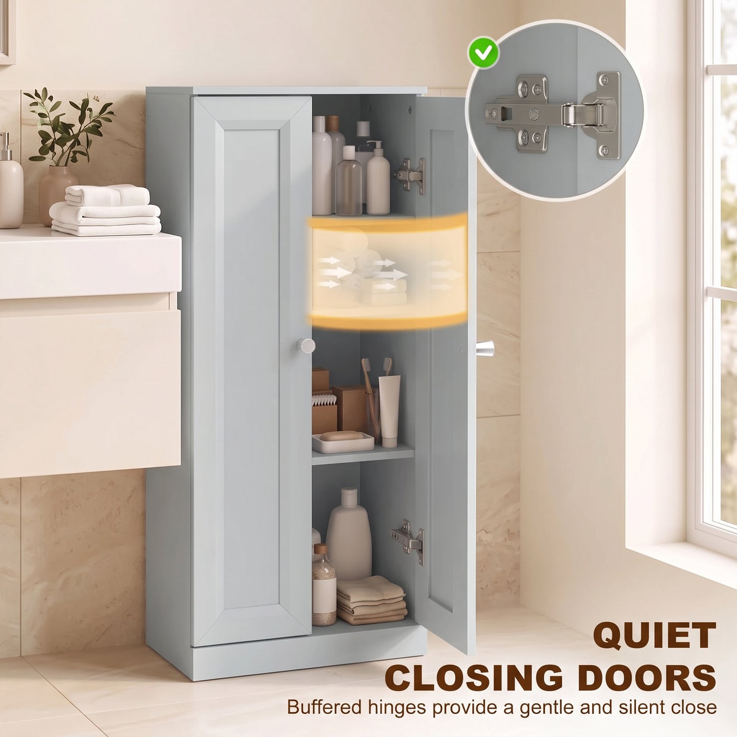 HOMCOM Narrow Bathroom Cabinet, Slim Storage Cabinet with 2 Doors & 4 Tiers, Freestanding Narrow Cupboard