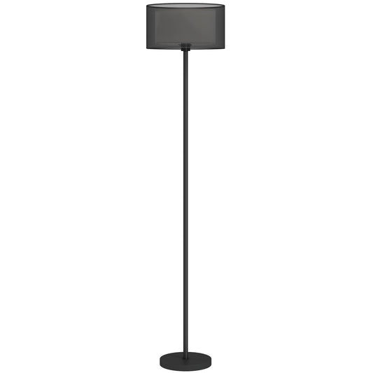 HOMCOM Floor Lamp, Modern Standing Lamp with Double Layer Shade & Foot Switch, Minimalist Tall Pole for Bedroom, Office, Black
