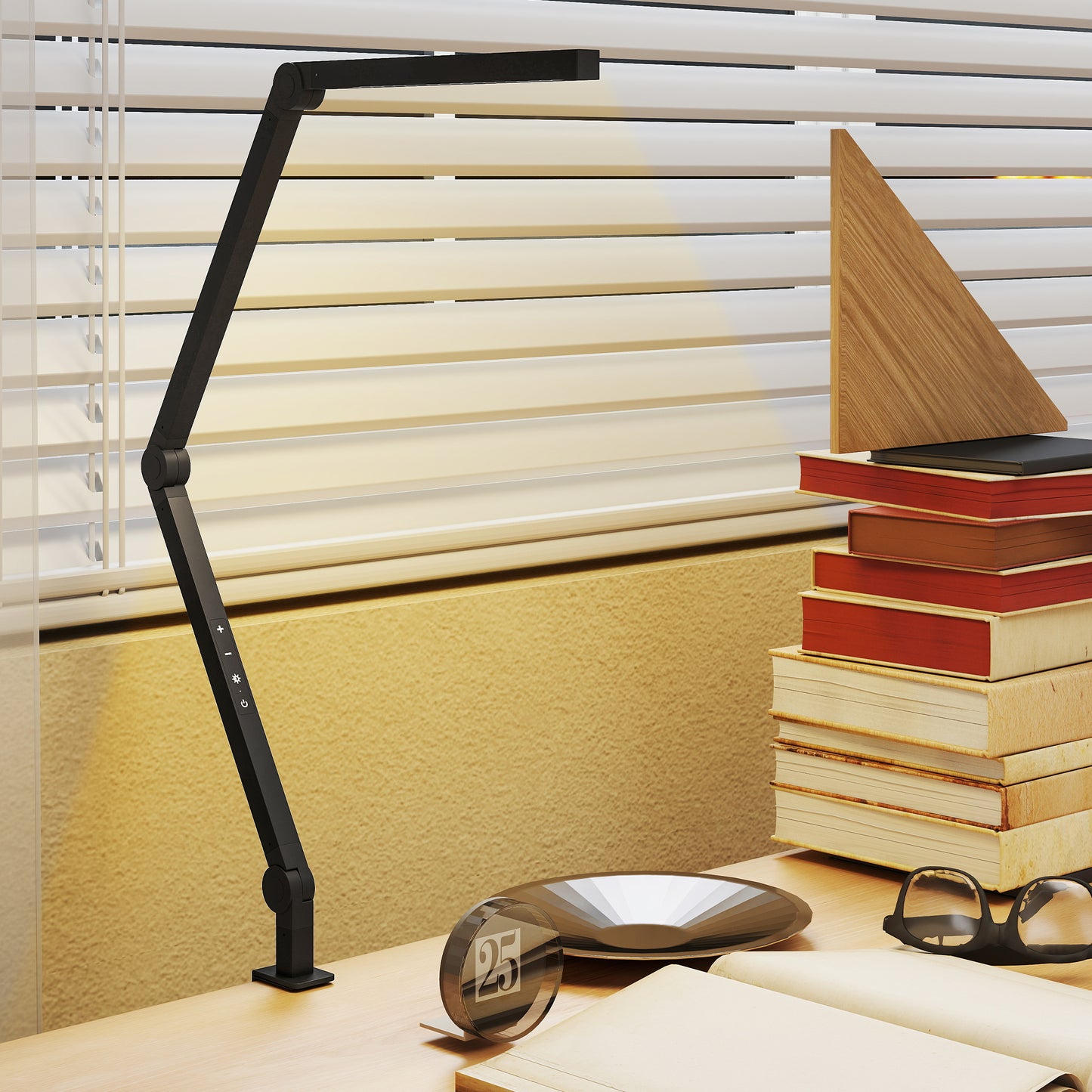 HOMCOM LED Desk Lamp, Dimmable with Swing Arm & Clamp, Adjustable Eye-Caring, 2 Color Modes, 5 Brightness Levels for Study/Office, Black
