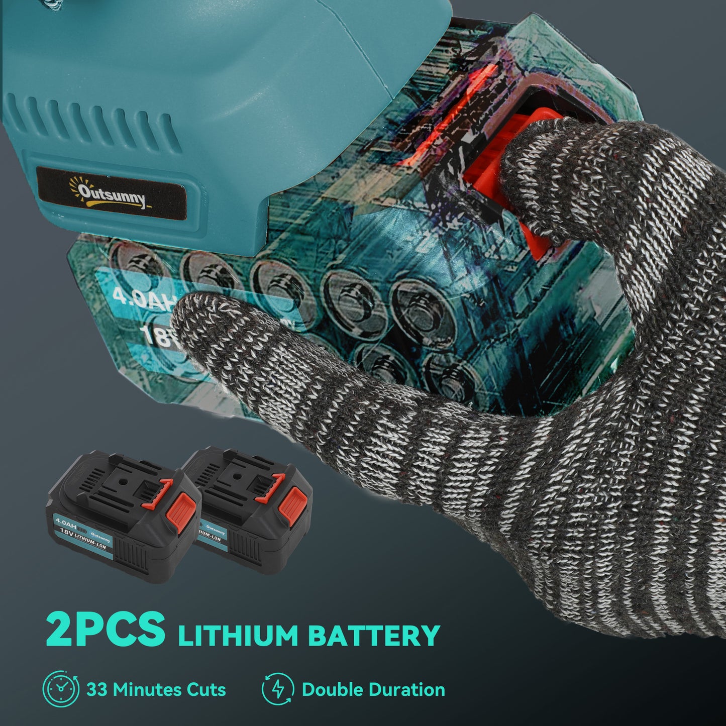 Outsunny Electric Chainsaw, Cordless, 8", Brushless Motor, 2x4.0Ah Batteries, Safety Lock, Portable Pruning Saw for Trimming, Blue