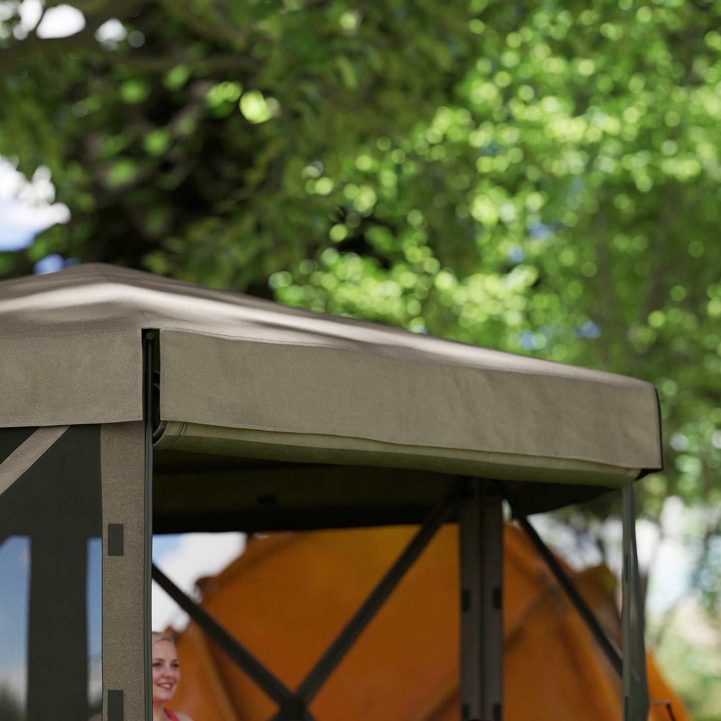 Outsunny 3x3m Hexagon Pop Up Gazebo, Waterproof UV Resistant Tent with Netting & Carry Bag, Brown