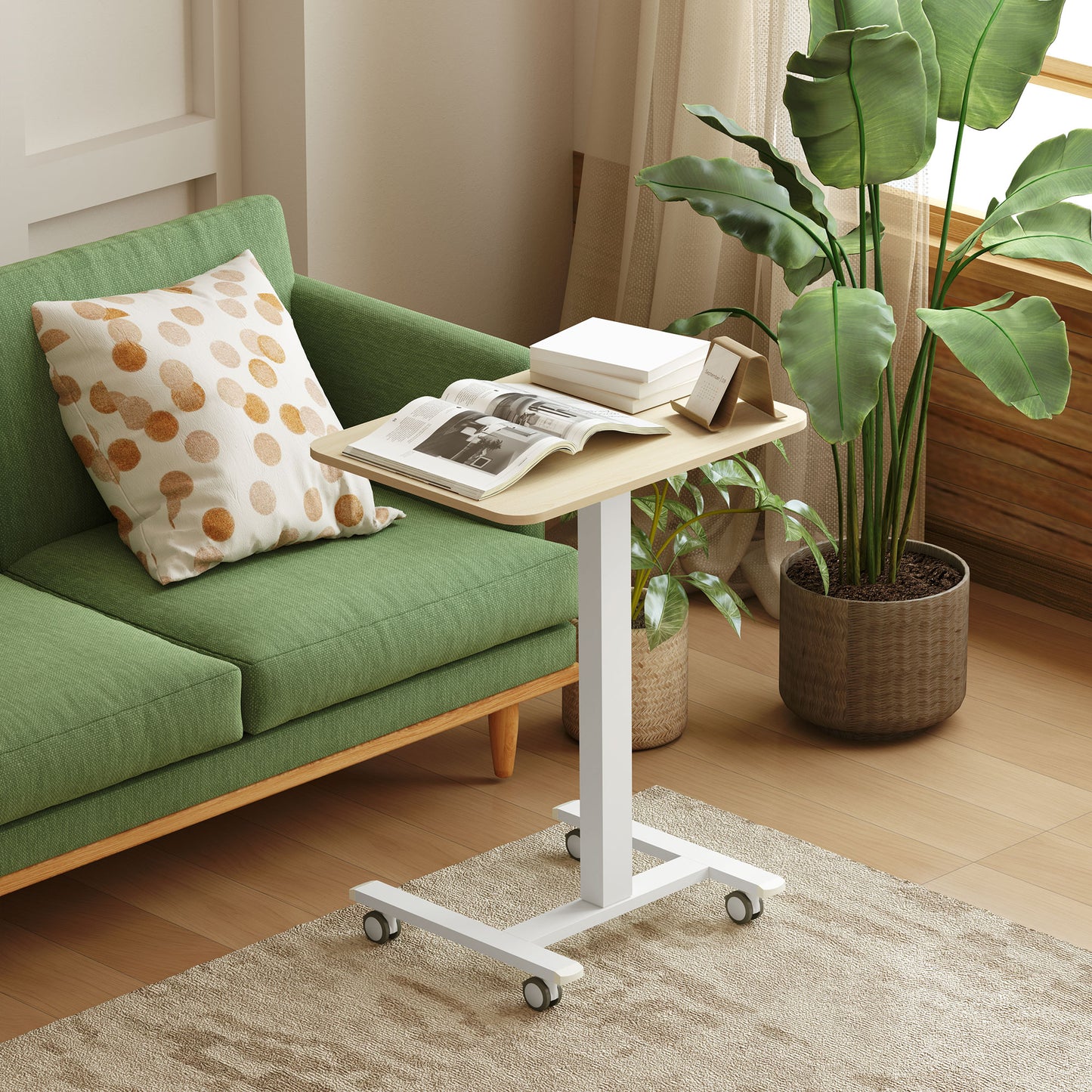 Vinsetto Movable Standing Desk, Adjustable Sit-Stand Design with Crank, Natural Wood