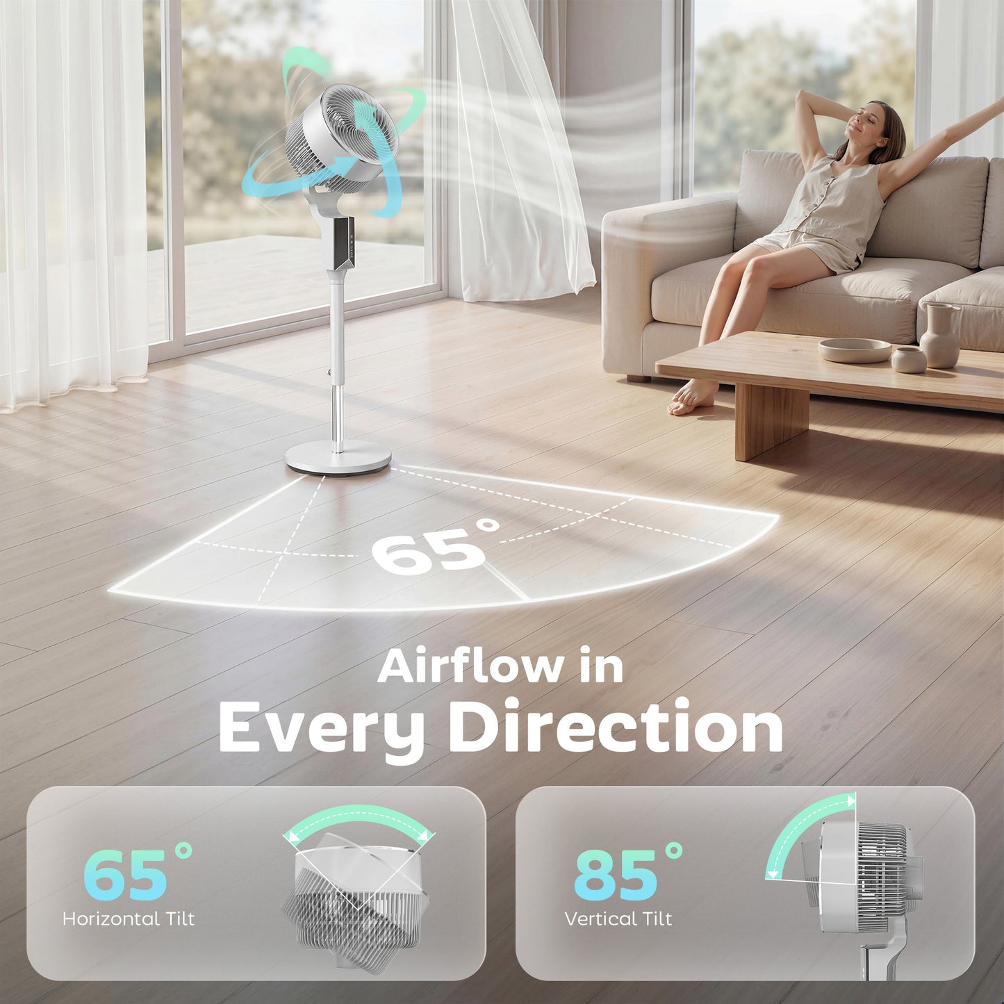 HOMCOM 20 dB Silent Standing Fan for Bedroom, 46" Pedestal Fan with Remote, 85° Oscillating, 8 Speeds, White