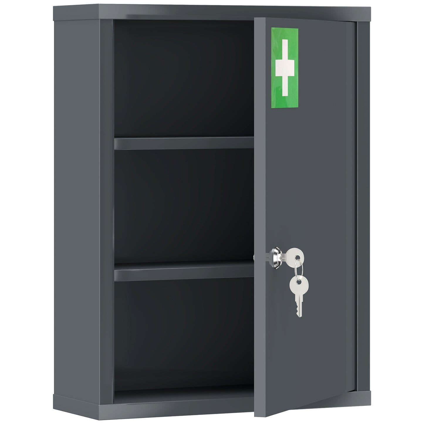 kleankin Locking Medicine Cabinet, First Aid Cabinet with Storage Shelves, with Lock and 2 Keys 53.5 x 40 x 15 cm, Smoke Grey