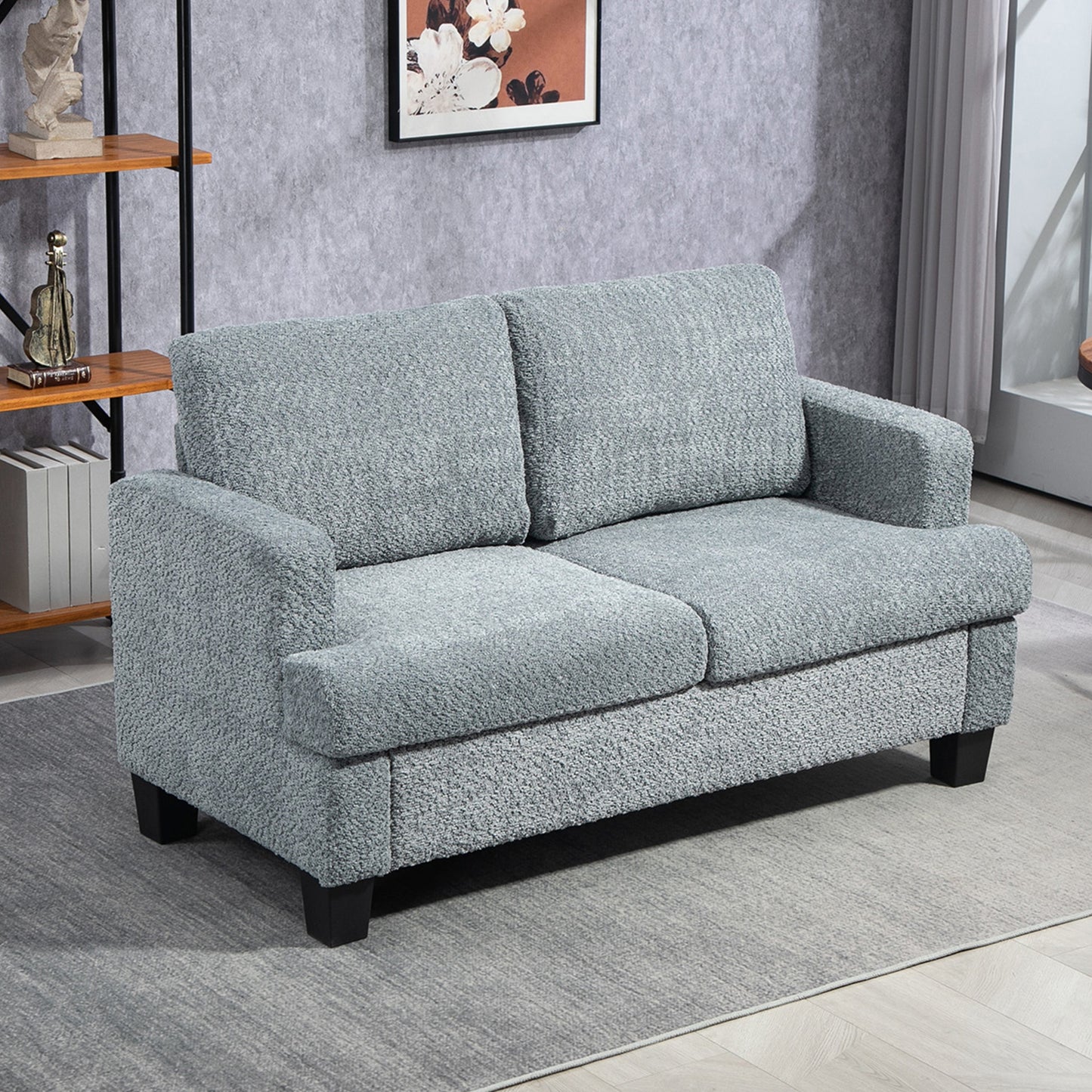 HOMCOM 2 Seater Sofa, 138 cm Loveseat with Removable Back Cushions, Chenille Fabric, S-springs, for Living Room/Bedroom/Office, Light Grey
