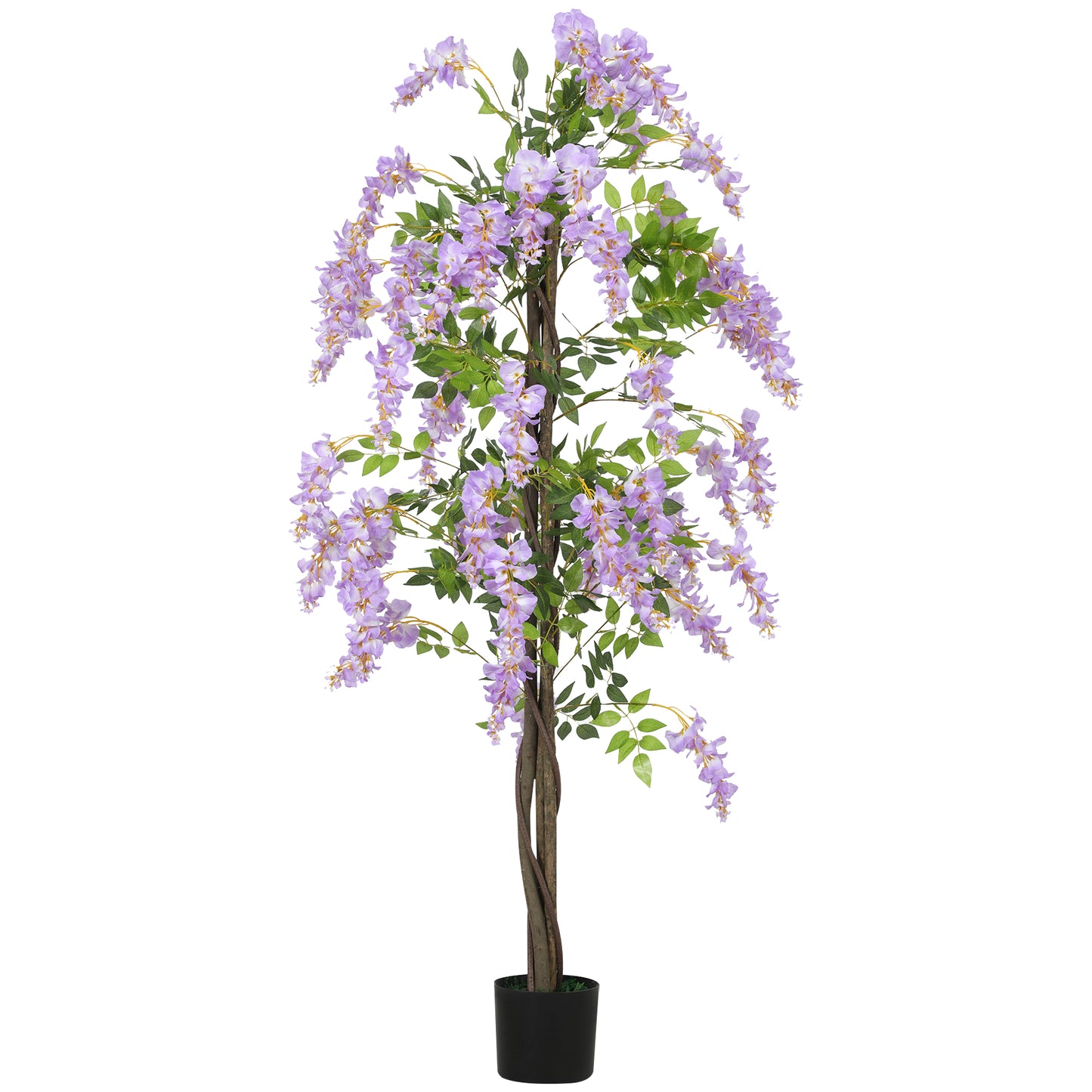 HOMCOM Artificial Wisteria, Tall Fake Plant with 756 Leaves & 54 Flowers in Pot, Home Decor, 180cm, Purple