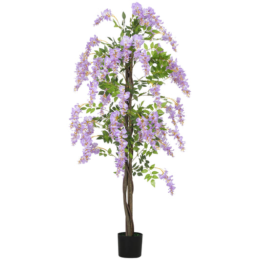 HOMCOM Artificial Wisteria, Tall Fake Plant with 756 Leaves & 54 Flowers in Pot, Home Decor, 180cm, Purple