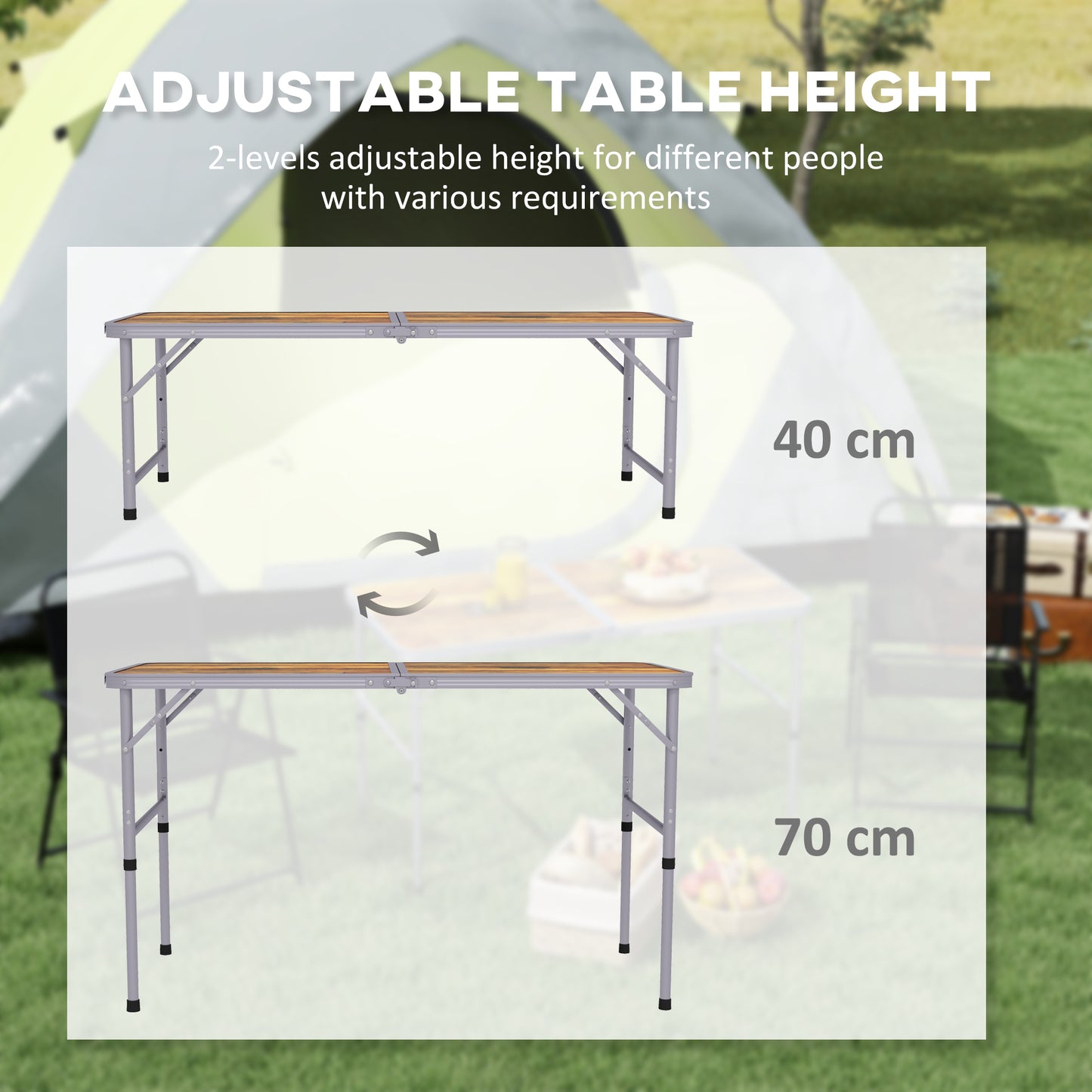 Outsunny 3ft Height Adjustable MDF Folding Camping Table