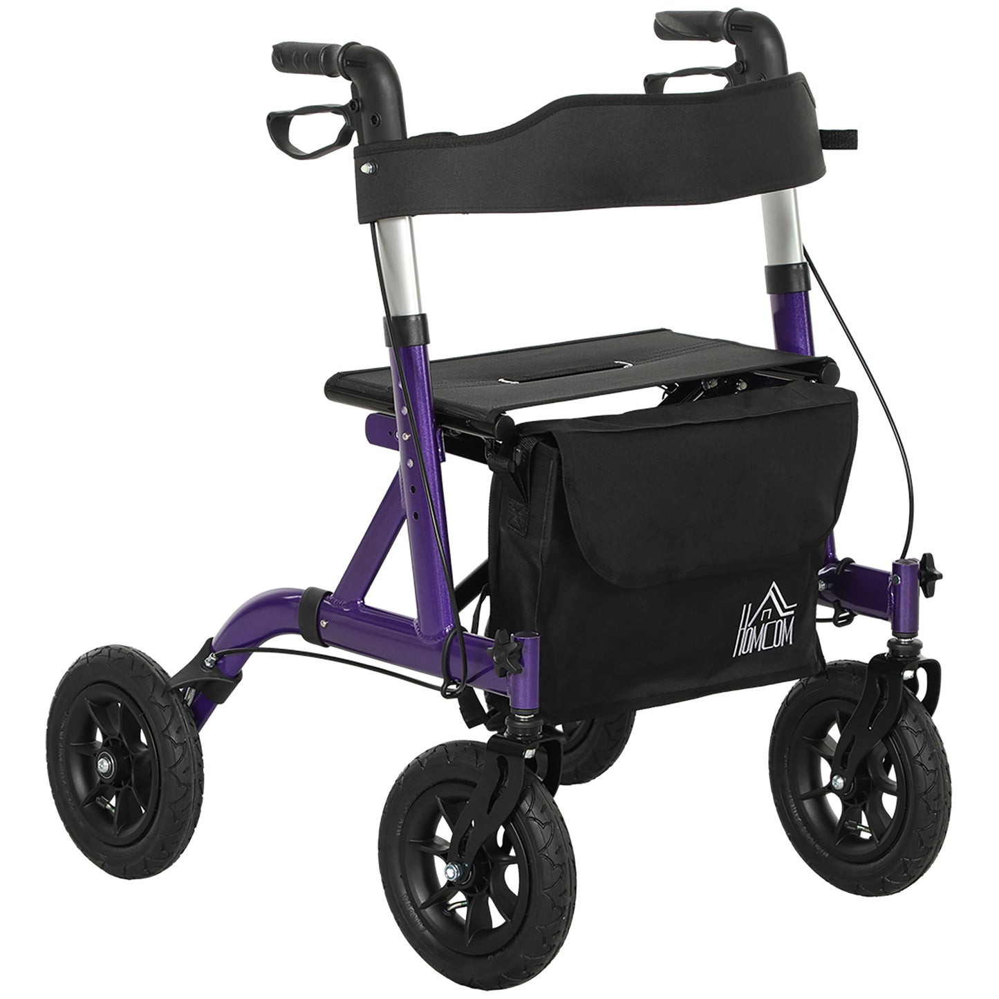HOMCOM Folding Rollator Walker with Seat, Storage Bag, Adjustable Handle, Purple