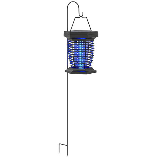 Outsunny 2-in-1 Electric Fly Zapper with UVA Light, Hanging Lantern, Solar & USB-DC Rechargeable for Indoor/Outdoor Use, Black