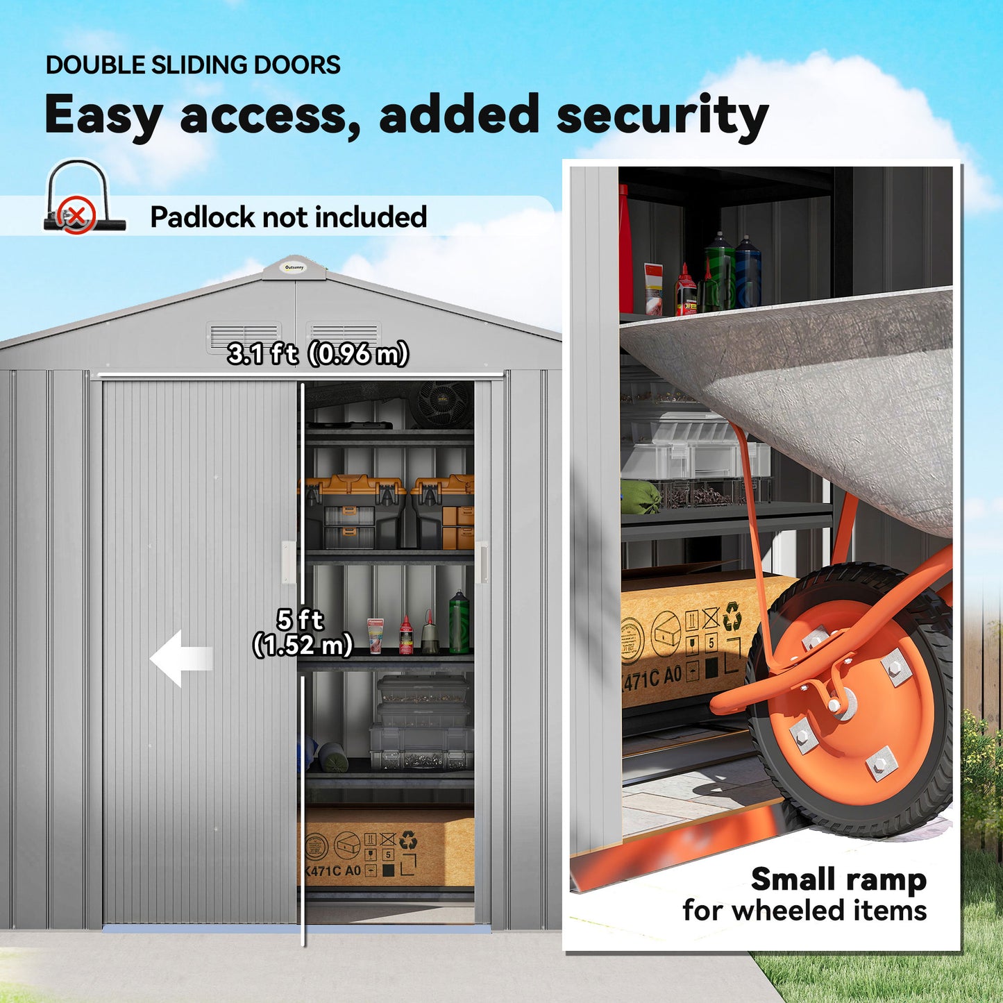 Outsunny 7 x 4ft Lockable Metal Garden Tool Storage Shed Storage - Grey
