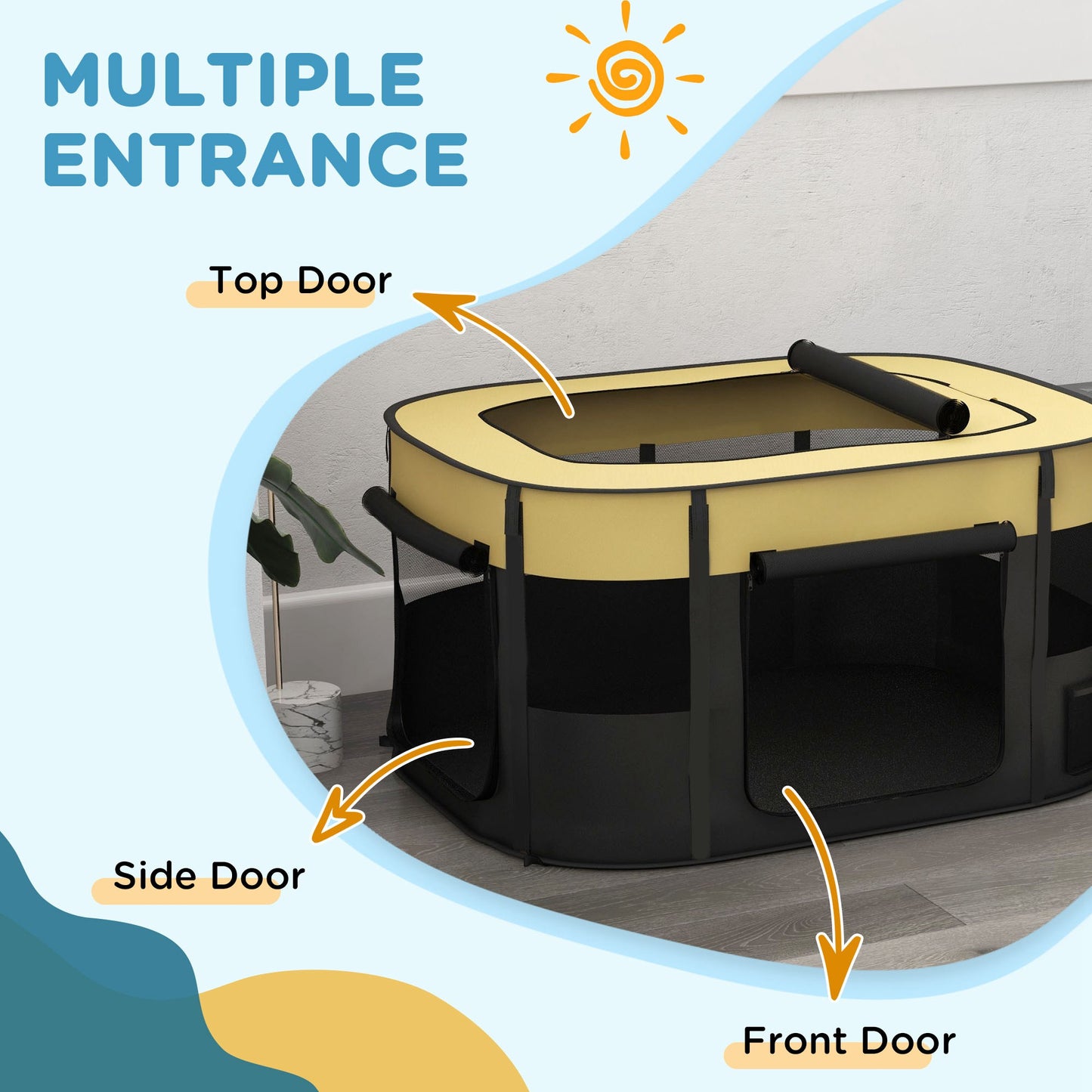 PawHut Foldable Dog Pen with Storage Bag for Indoor/Outdoor Use Yellow - Extra Large