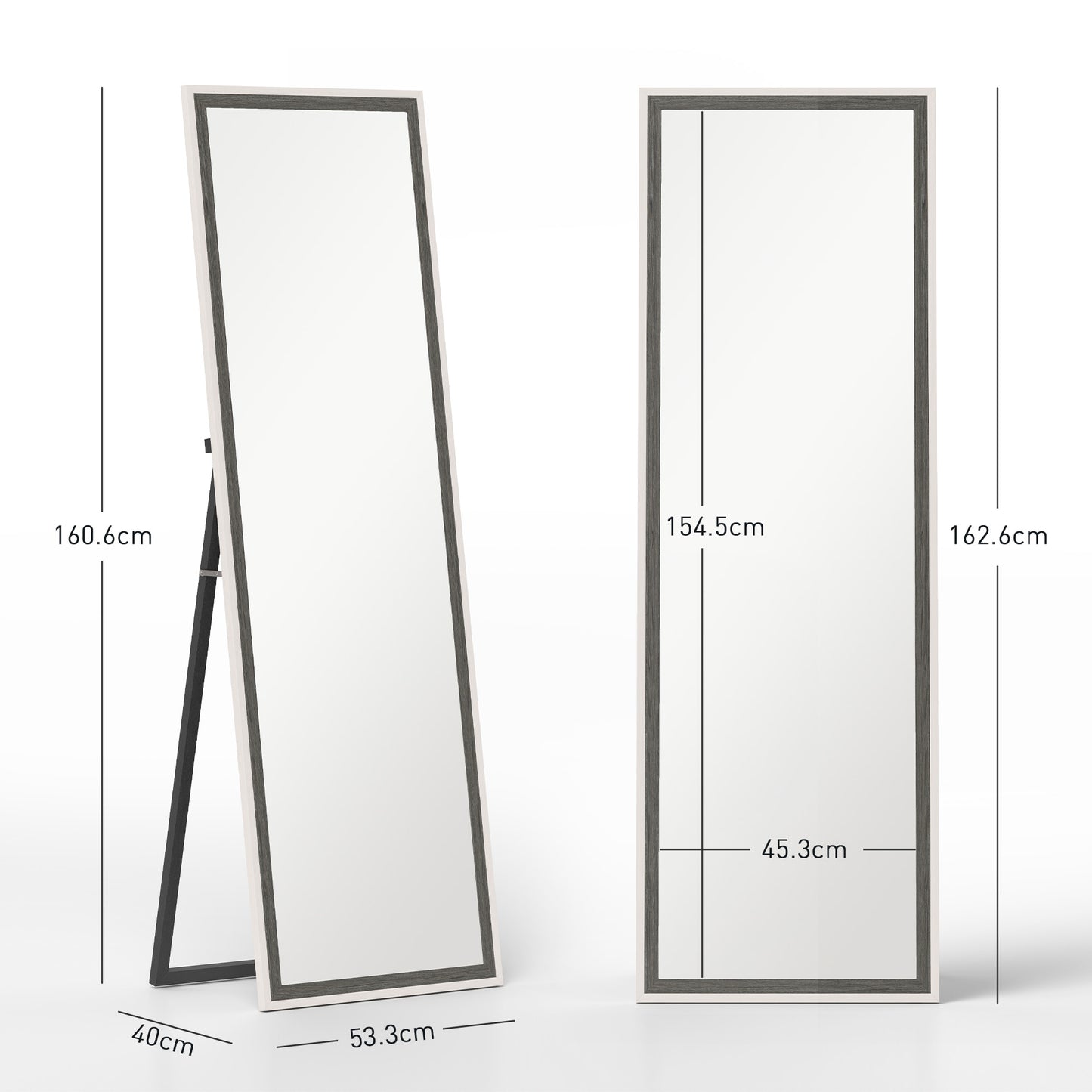 HOMCOM 162.6 cm Two-Tone Full Length Mirror - White/Grey-Tone