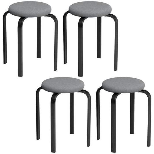 HOMCOM Stackable Stools Modern Cushioned Round Backless Stools Set of 4 Kitchen Dining Room Dark Grey
