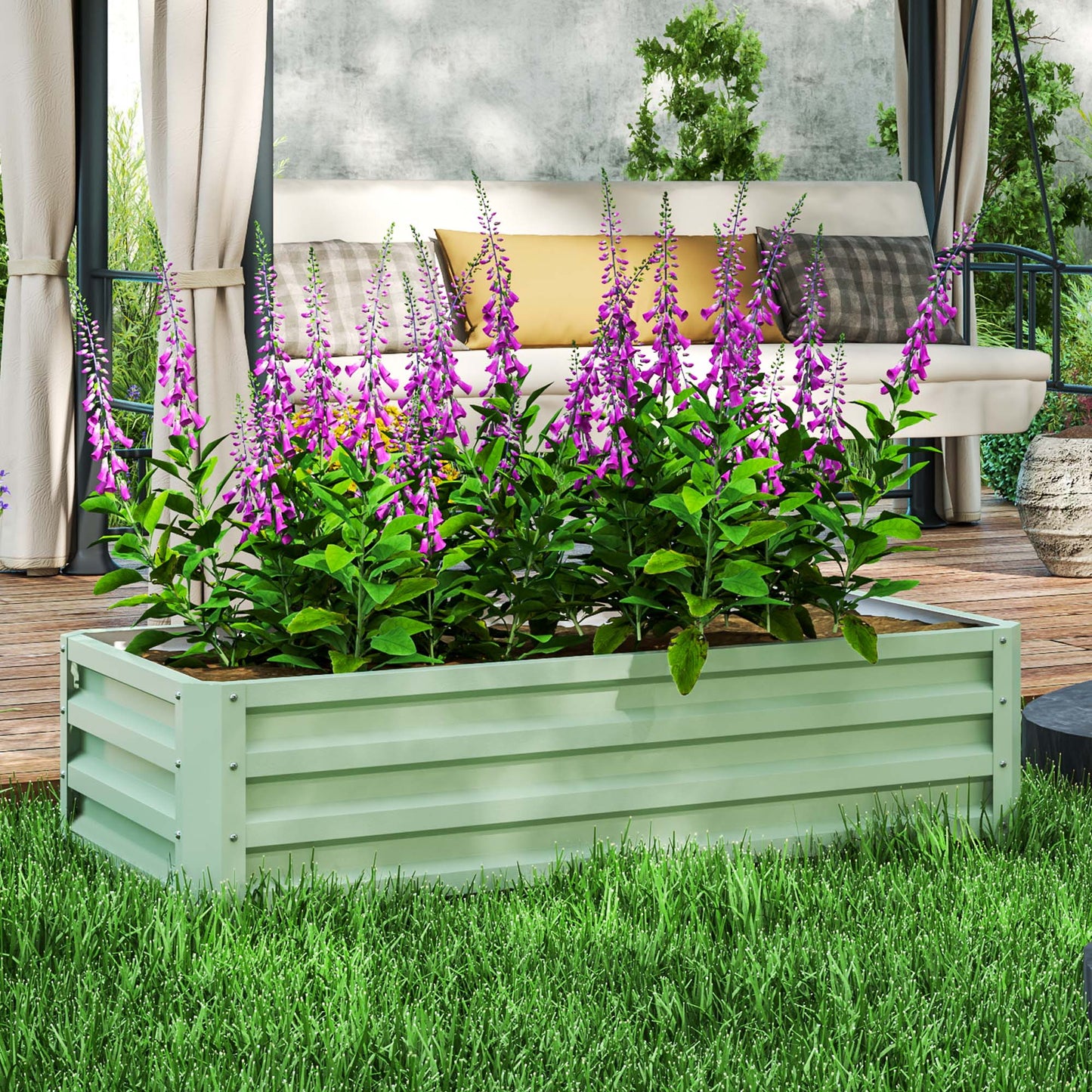 Outsunny Raised Beds for Garden, Galvanised Outdoor Planters, for Herbs and Vegetables, Use for Patio, Garden, Balcony, Green