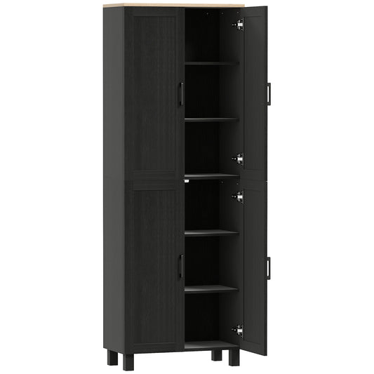 HOMCOM Freestanding Kitchen Cupboard, 4-Door Kitchen Storage Cabinet with Adjustable Shelves, Modern Kitchen Pantry for Dining Room, 170cm, Black