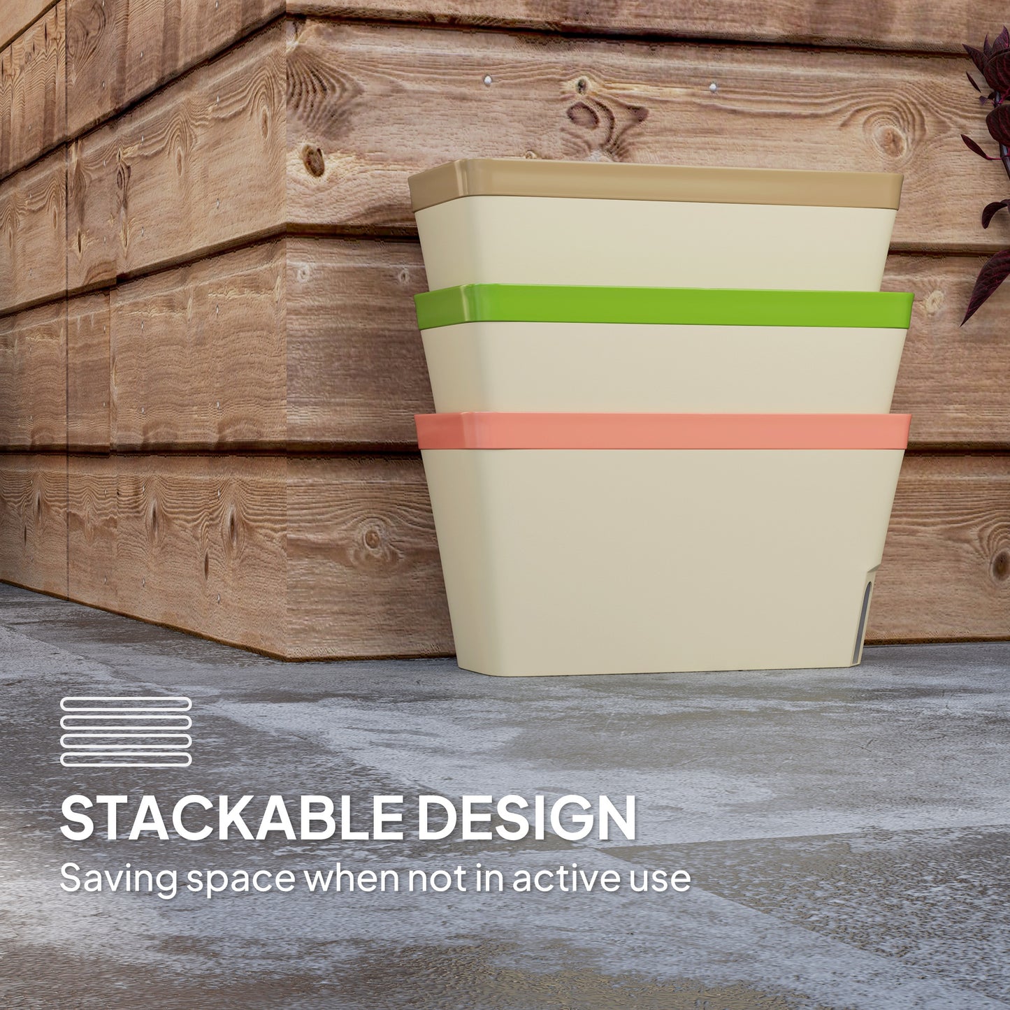 Outsunny Set of 3 Self-Watering 27cm Planters, Plastic Pots with Water Level Window for Garden & Balcony