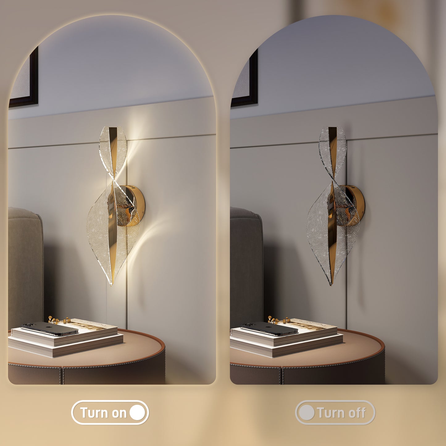 HOMCOM LED Wall Lamp 2 Pack, 13W Modern Spiral Light, Adjustable Colour Temp 3000K/4000K/6500K, for Bedroom, Living Room, Hallway, Stairs, Gold Tone