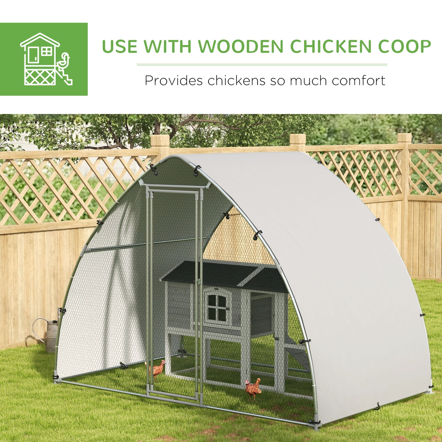 PawHut Galvanised Outdoor Chicken Coop with Cover for 4-6 Chickens Hens Ducks Rabbits 3 x 1.9 x 2.2m - Silver Tone
