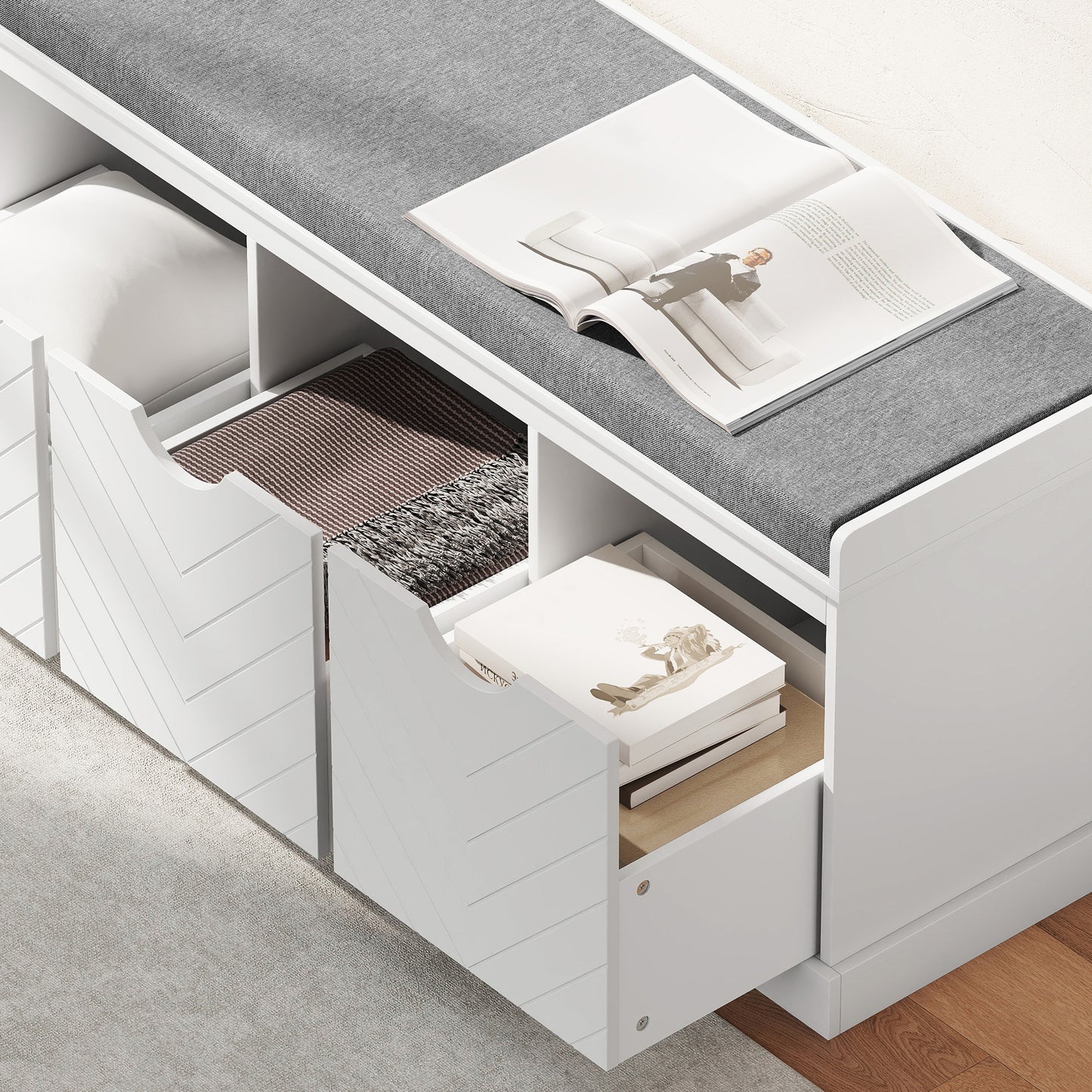 HOMCOM Three-Drawer Shoe Bench, with Seat - White