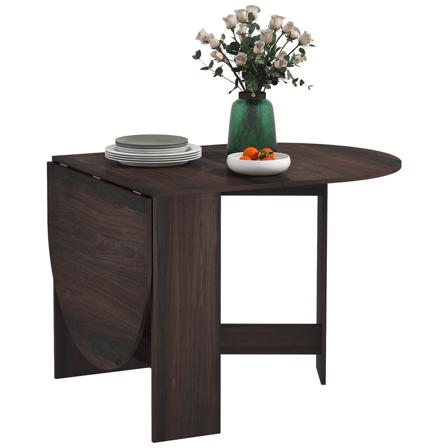 HOMCOM Folding Dining Table, Drop Leaf Table for Small Spaces, Oval Kitchen Table for Dining Room, Chocolate Wood Effect