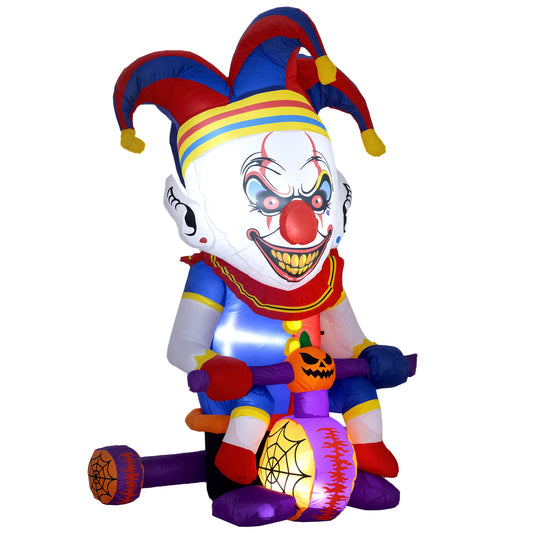 Outsunny 4ft Halloween Inflatable Clown on Bicycle, Blow Up Decoration with 3 LED Lights for Garden, Party Indoor Outdoor, Multicolor