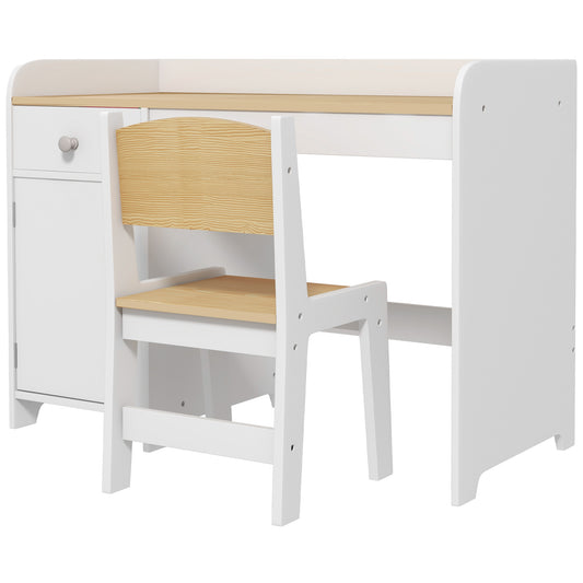 ZONEKIZ Kids Desk and Chair Set for 3-6 Year Old with Storage Drawer Study Table and Chair for Children White