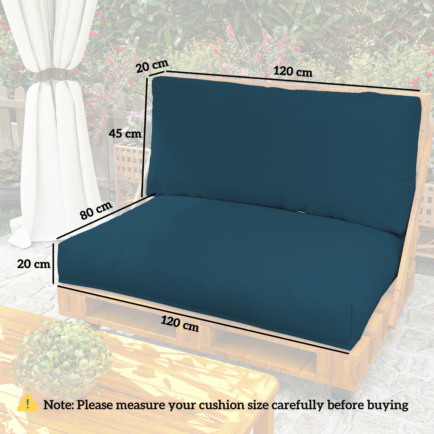 Outsunny 2 Seater Pallet Furniture Cushions Pallet Cushions, UPF20+ 220gsm Fabric, 20 cm Thick Outdoor Seat Pads, Navy Blue