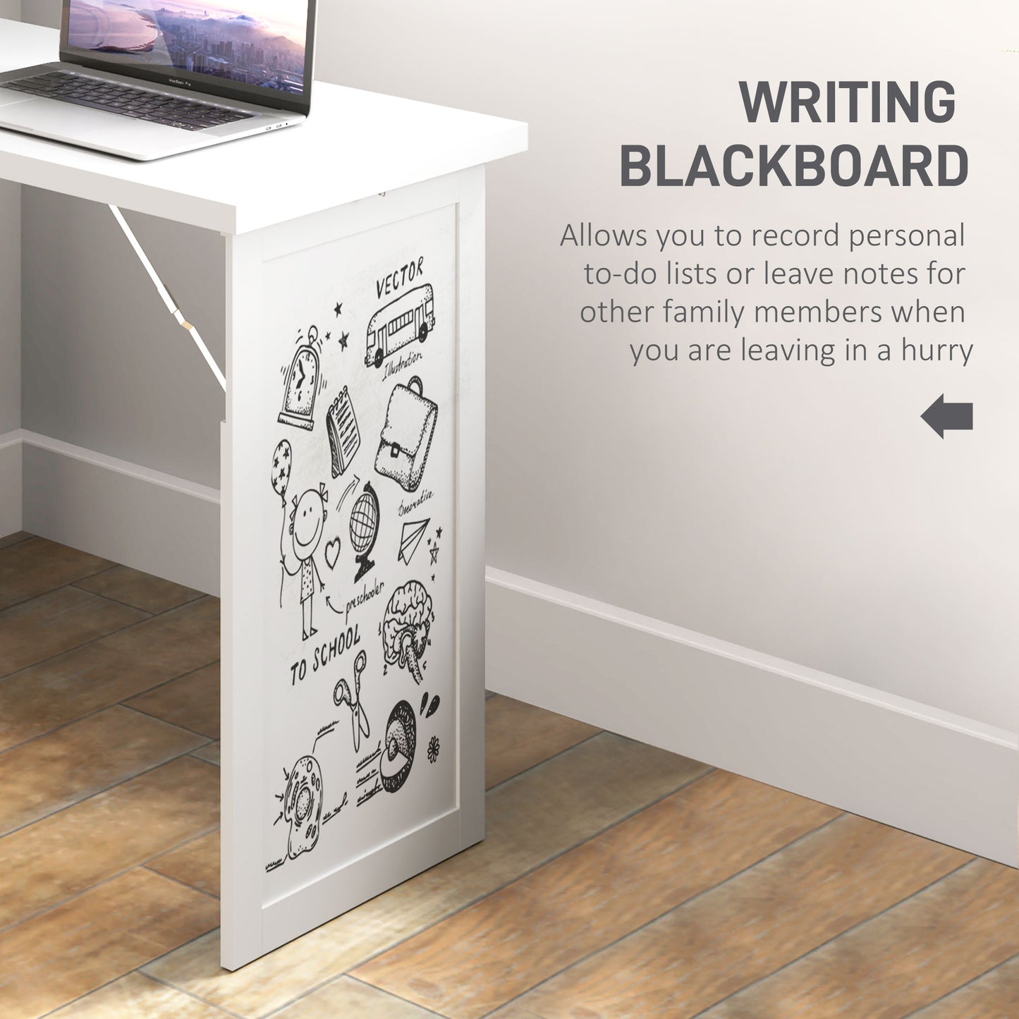 HOMCOM Three-Part Work Desk, with Storage and Writing Board - White