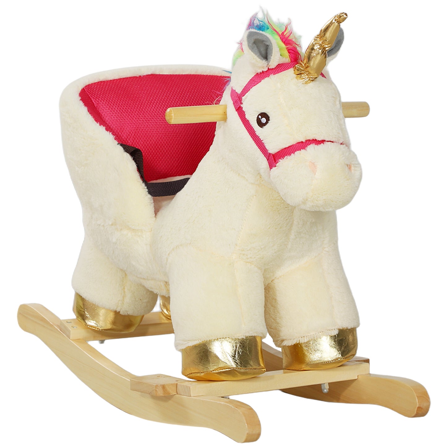 AIYAPLAY Kids Rocking Horse with Realistic Sound, Safety Belt, Wooden Base, for Toddlers 18-36 Months
