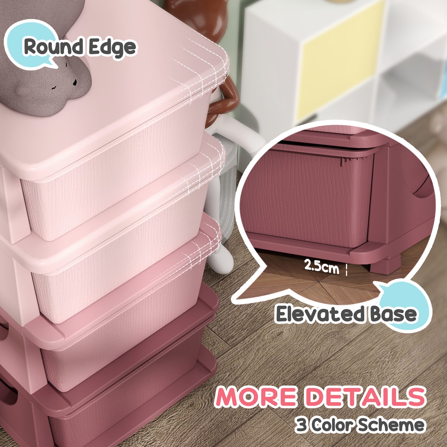 HOMCOM Four-Tier Kids Storage Boxes, with Four Drawers - Pink