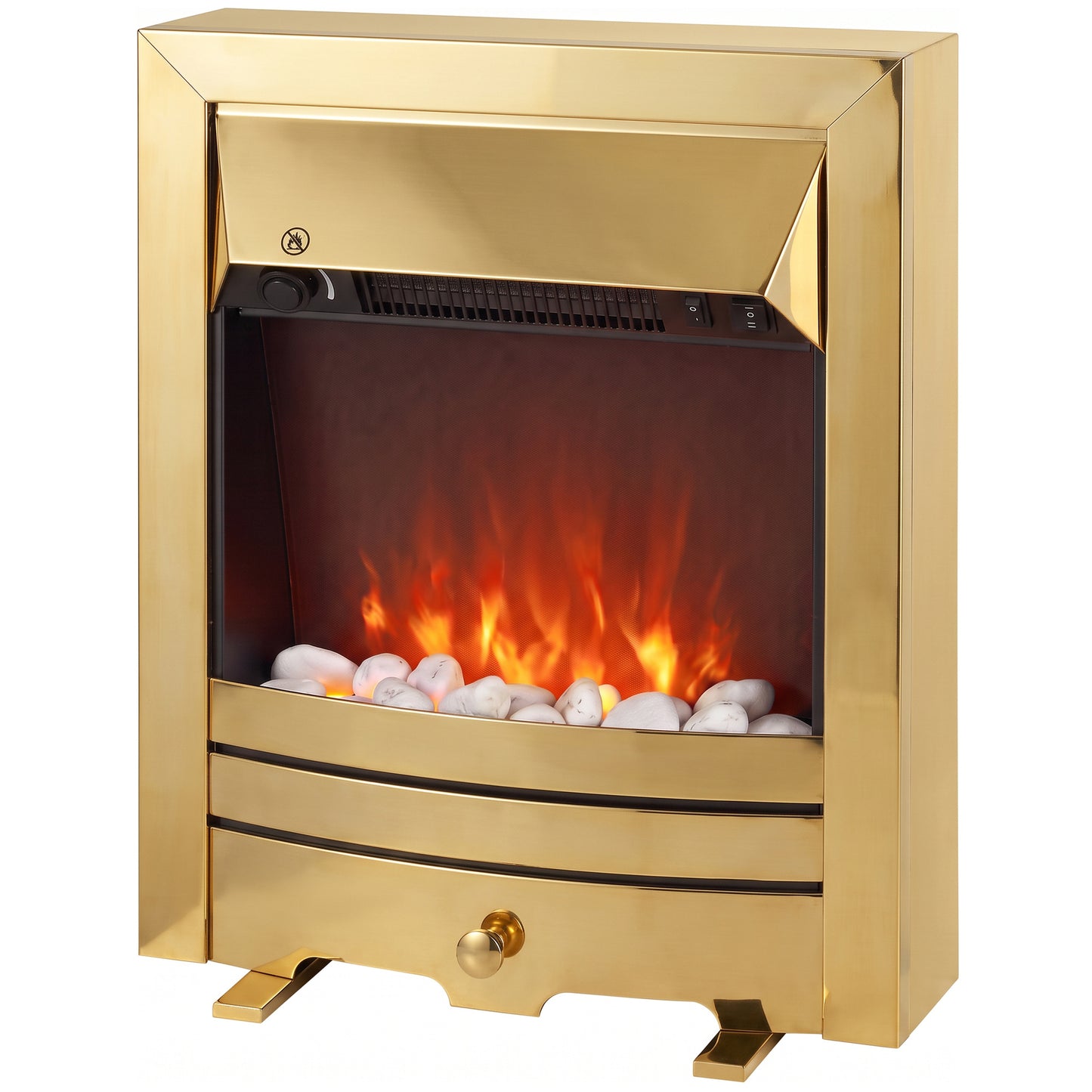 HOMCOM Electric Fireplace Stove Freestanding/Inset, 2000W, Electric Fire with LED Flame, Pebbles, Adjustable Thermostat, Gold