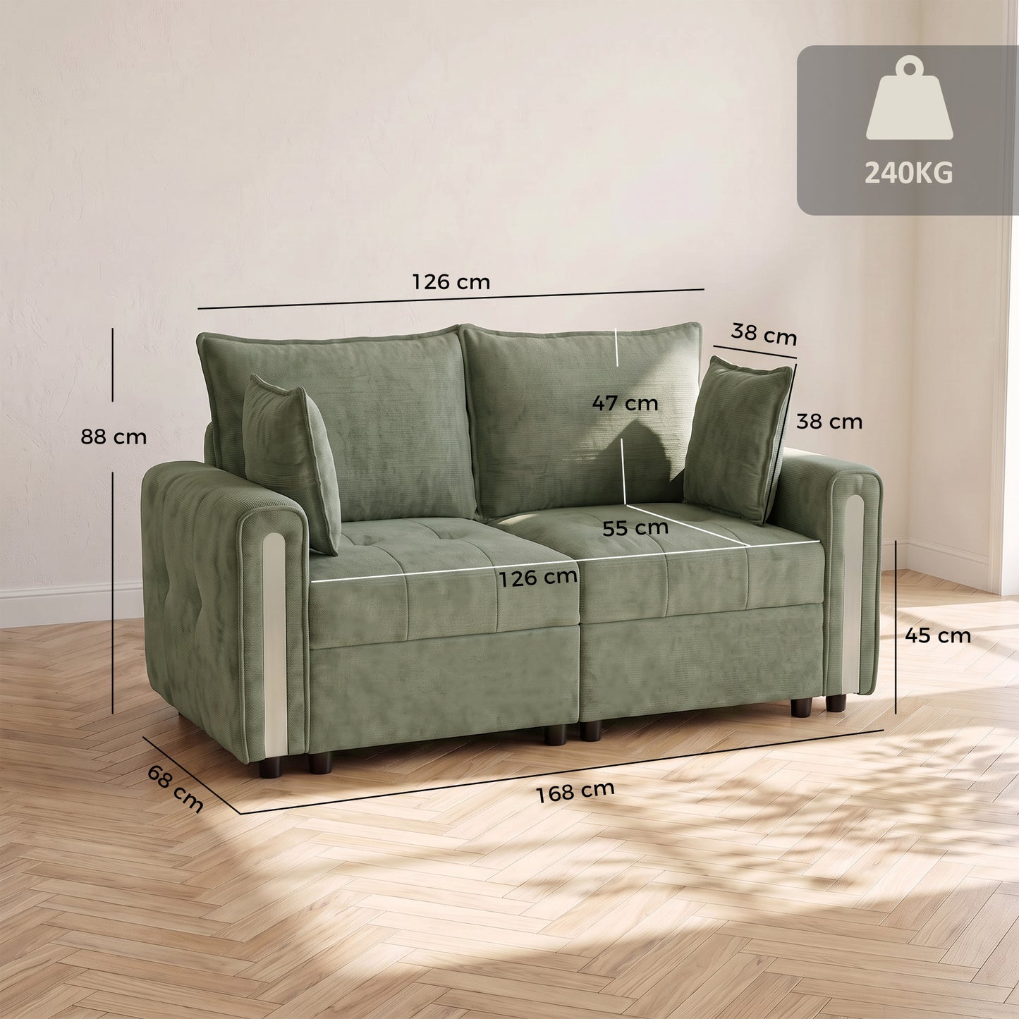 HOMCOM 2 Seater Sofa with Lift-Up Storage, 168 cm Comfy Velvet Small Couch with Wide Deep Seat, Dark Green