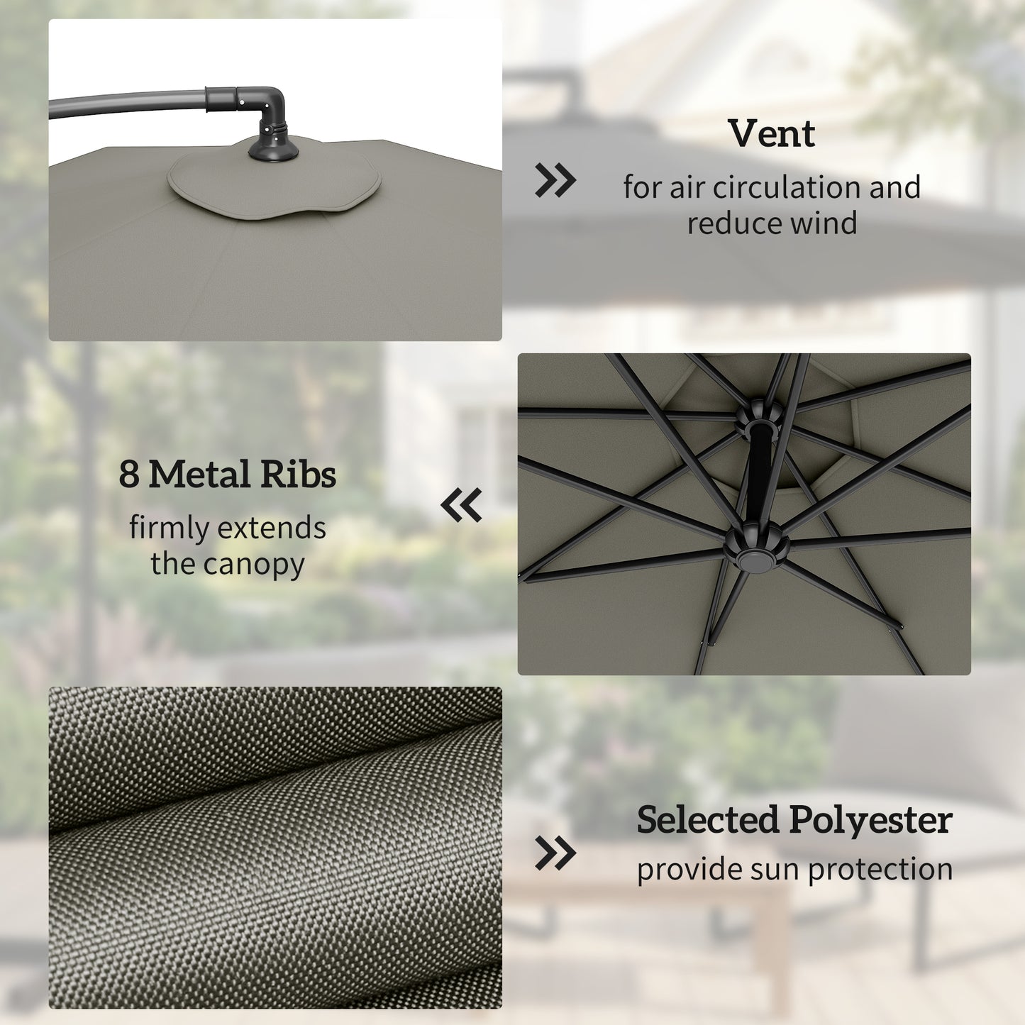 Outsunny 3m Overhanging Cantilever Parasol, with Cross Base - Light Grey