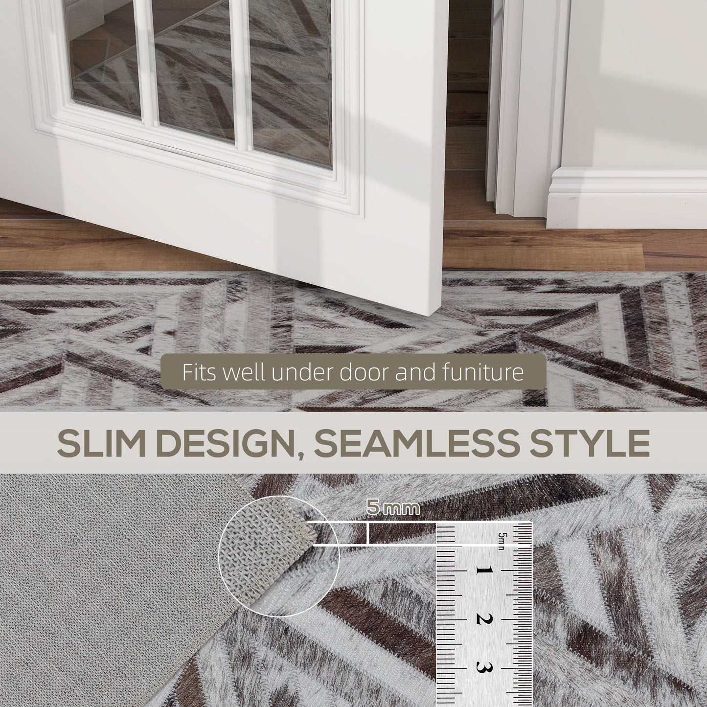 HOMCOM Modern Area Rug, Triangle Pattern Non-Slip Washable Chenille Carpet for Living Room, Bedroom, Dining Room, Office, 230x160 cm, Brown