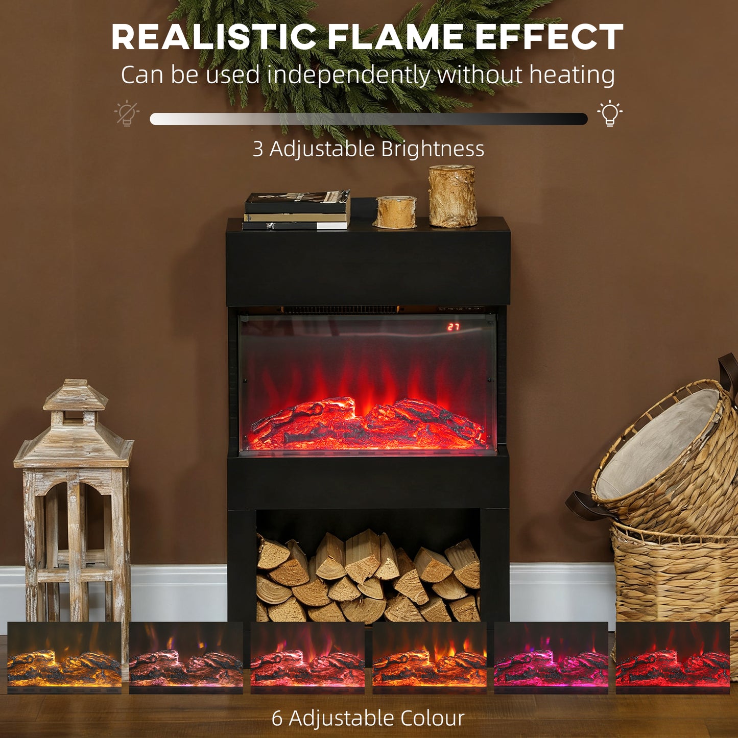 HOMCOM Electric Fireplace, 3D Flame, 6 Colours & Brightness, 1000W/2000W, 3-Sided View, Remote & Timer, Heats 30m², Black Electric Fire & Mantel