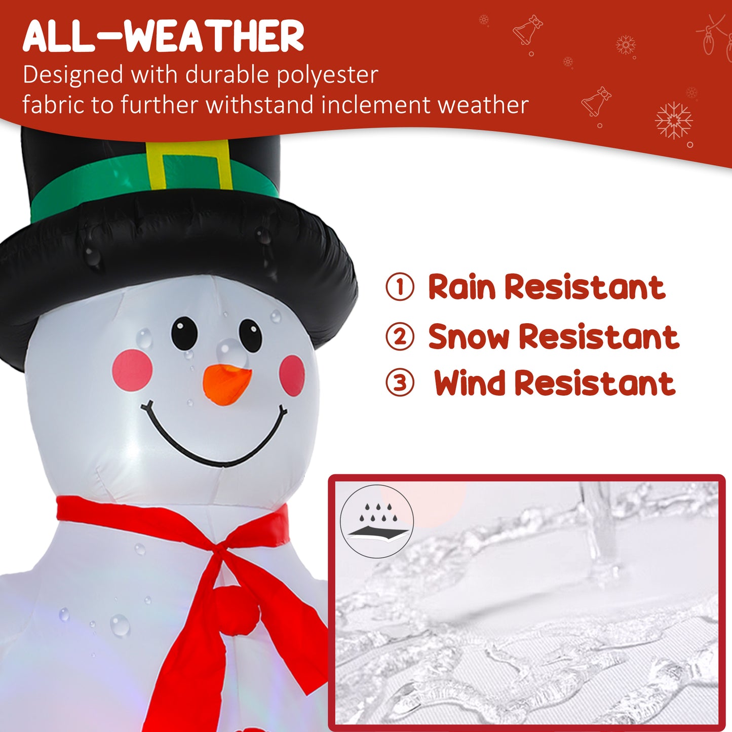 Outsunny 8FT Christmas Inflatable Snowman with Disco & LED Lights, Self-Inflating for Indoor/Outdoor Home Decor, Garden - White