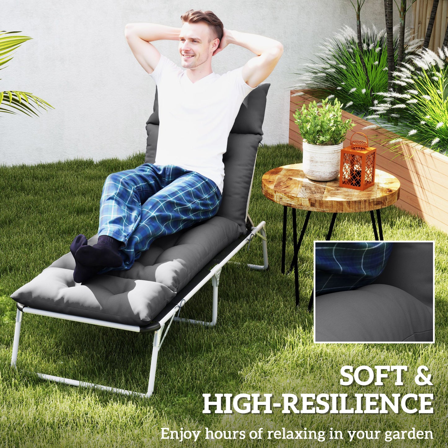Outsunny Sun Lounger Cushion, 190x56x10cm, UPF20+ 220gsm Fabric, 6 Ties, Dark Grey