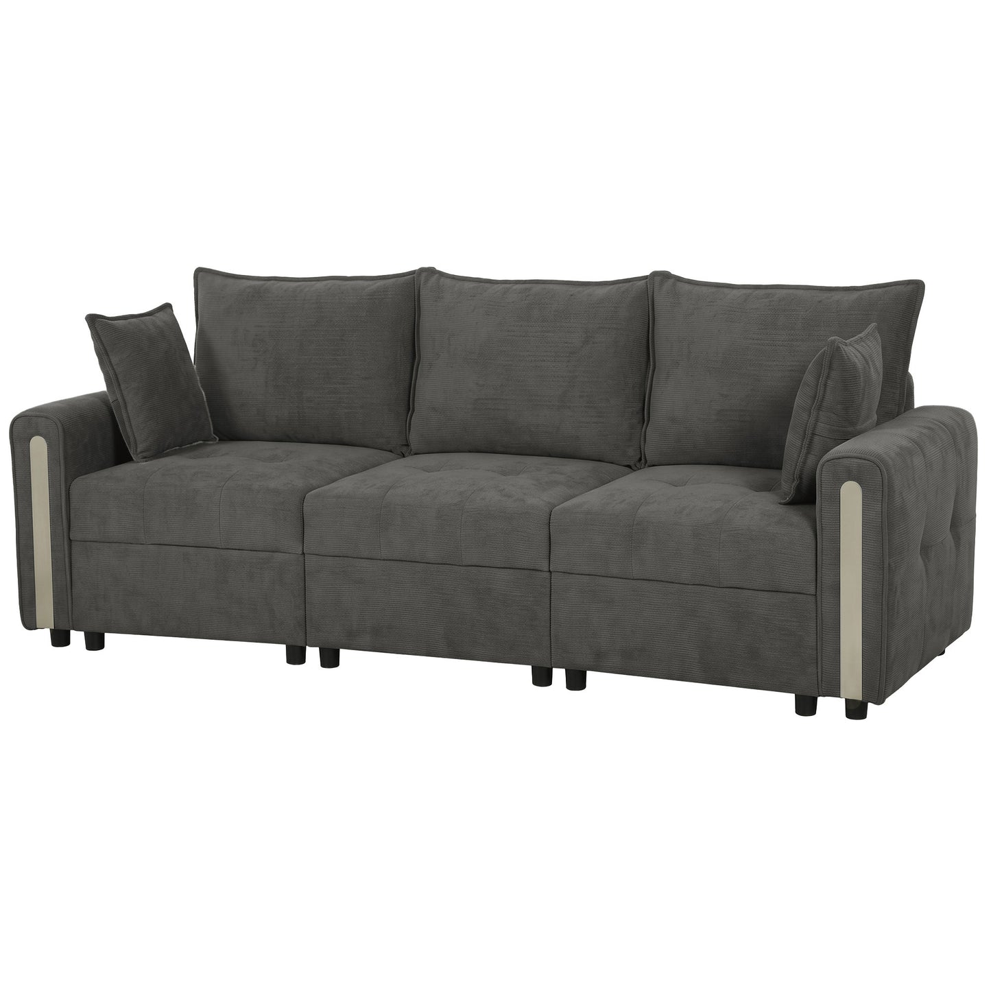 HOMCOM 3 Seater Sofa with Lift-Up Storage, 228cm Comfy Velvet Couch with Wide Deep Seat, Dark Grey