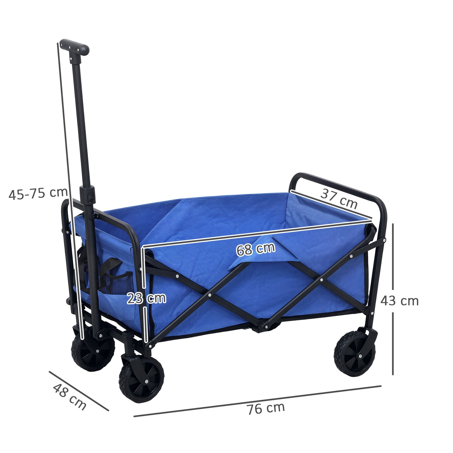 Outsunny 62L Festival Trolley, Garden Folding Cart, 120kg Heavy Duty Collapsible Wagon, Adjustable Handle, Carrying Bag, Blue
