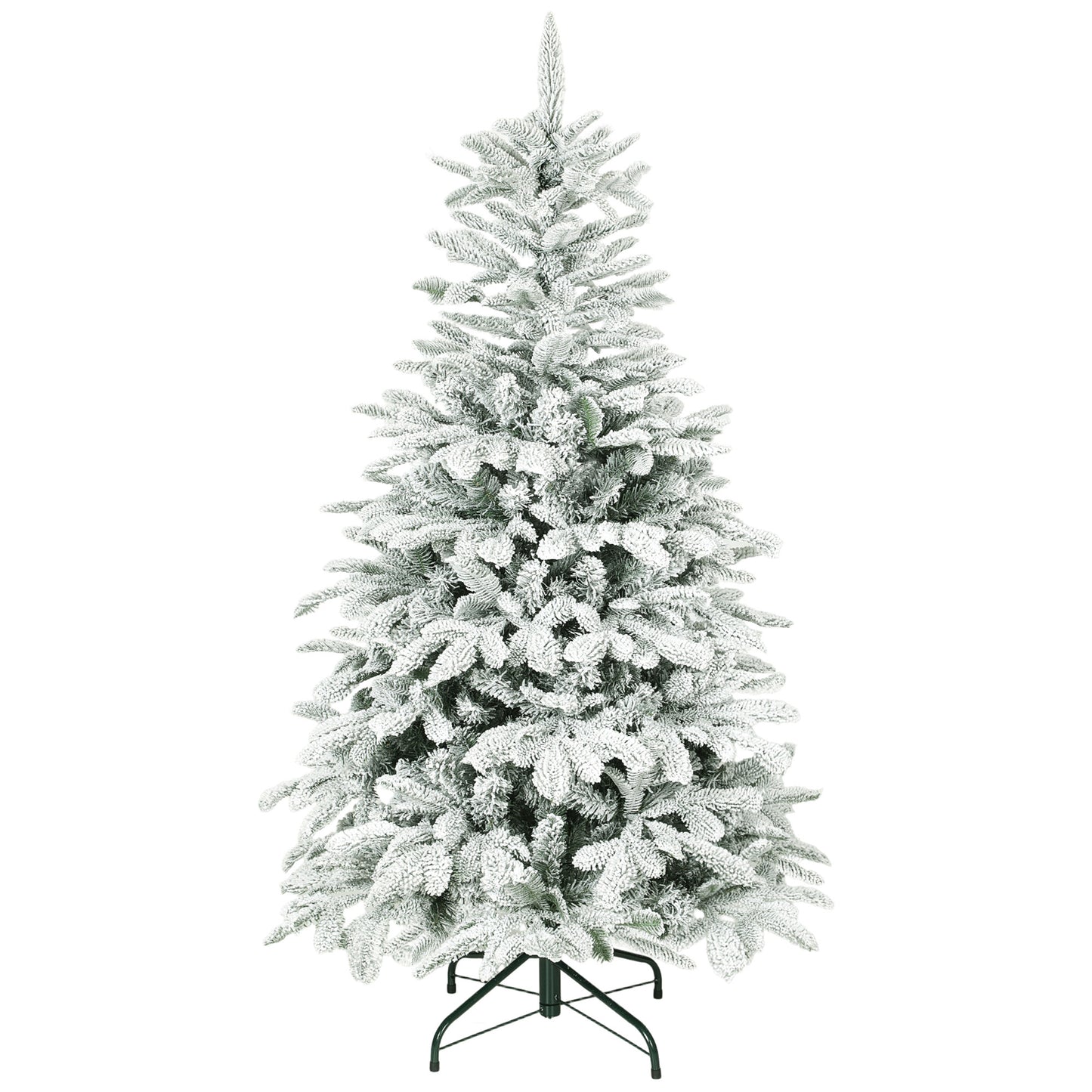 HOMCOM 5 ft Artificial Flocked Christmas Tree with 717 Branches, Hinged Xmas Tree with Foldable Metal Stand, Easy Assembly for Home Office Decor